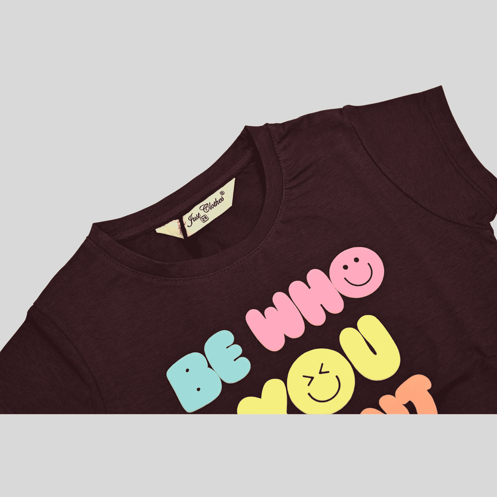 Girls Leisure Half Sleeves Plain Round Neck Top - Purple.