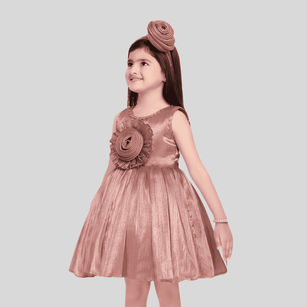Girls Party Heavy Party Frock with work - Peach