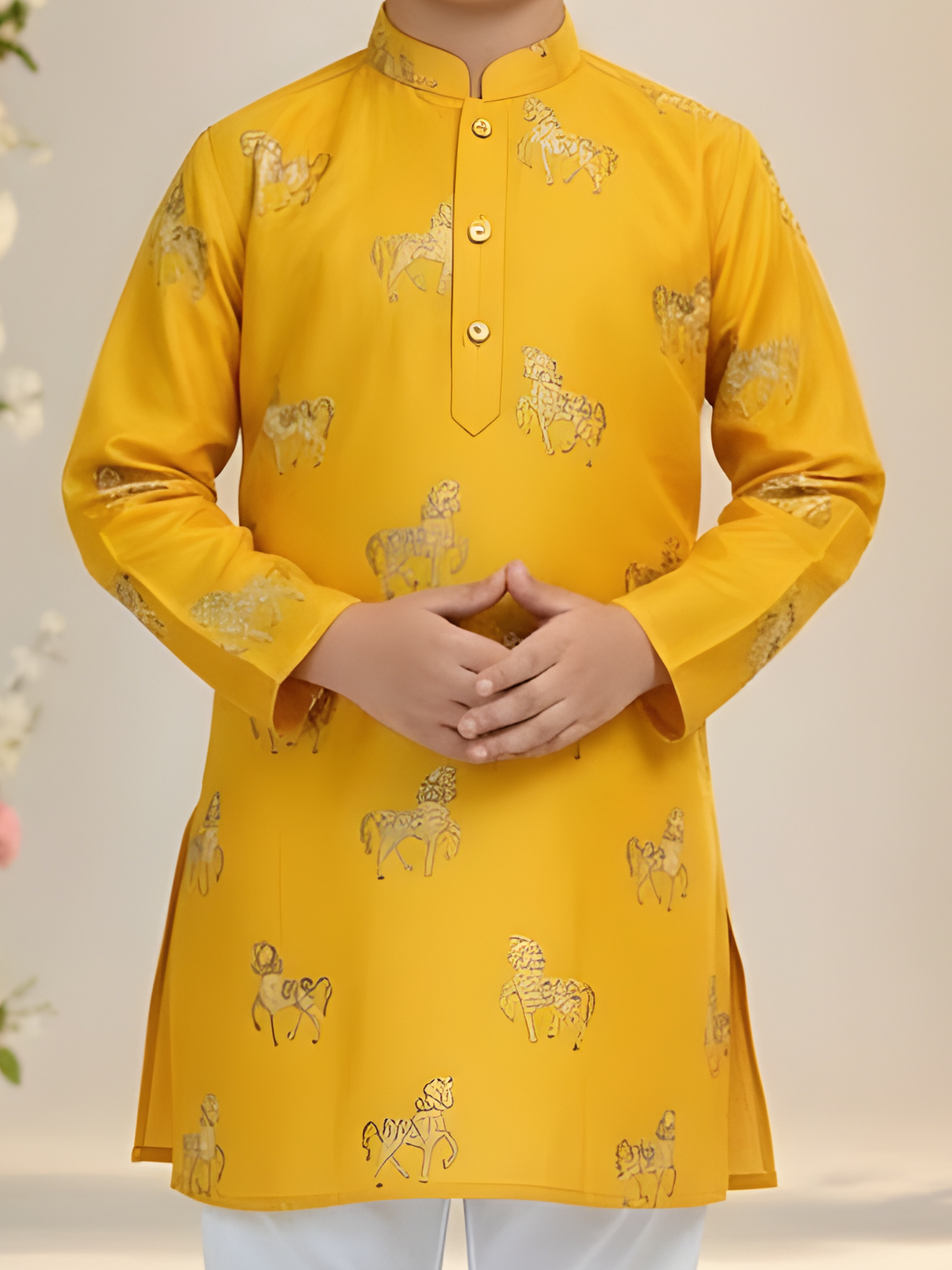 The Golden Steed Embroidered Kurta & Pajama Set (Haldi Yellow).