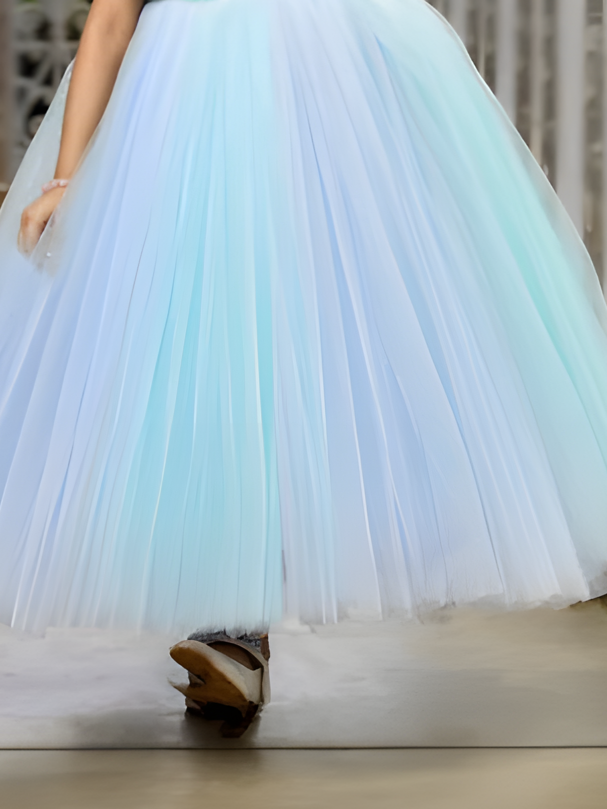 Girls Party Heavy Western Gown With Work - Sky Blue