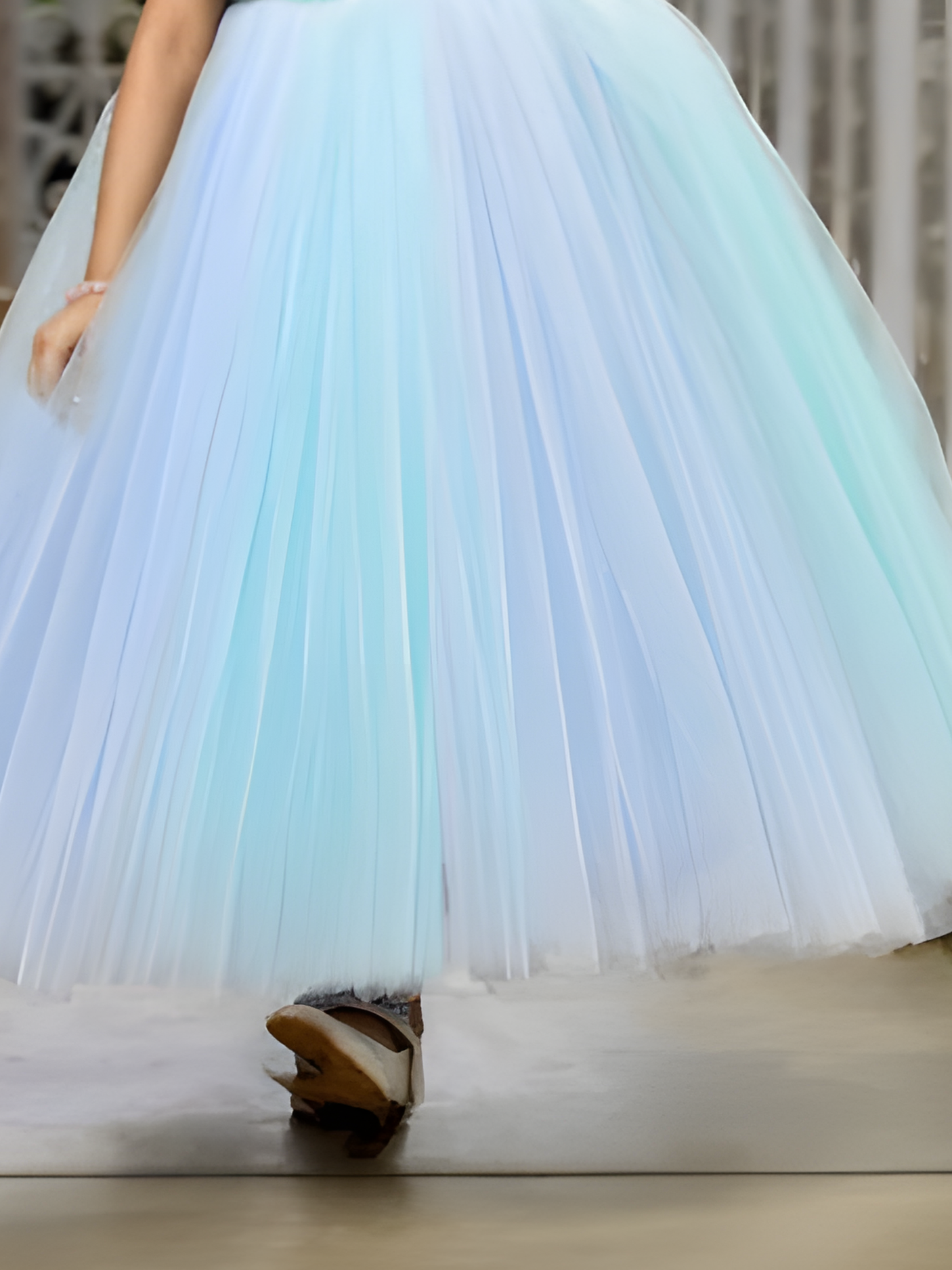 Girls Party Heavy Western Gown With Work - Sky Blue