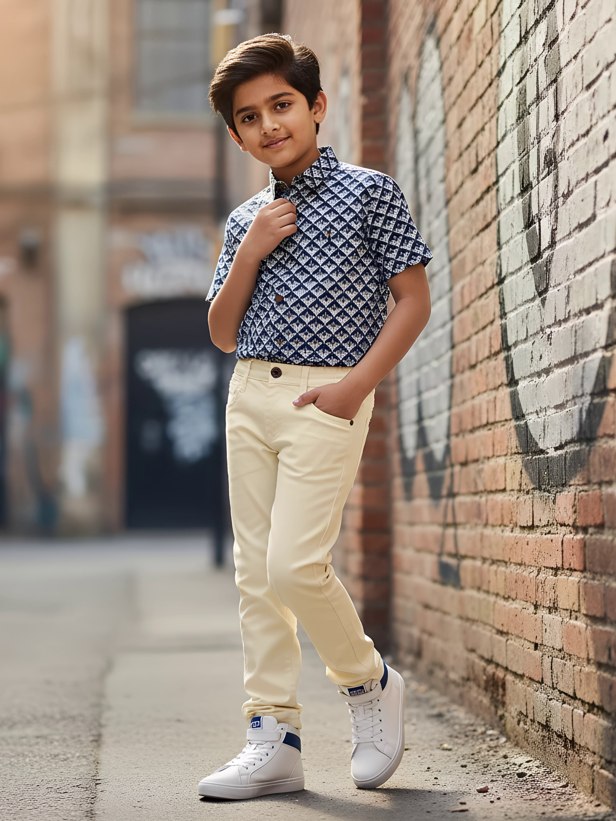 Boys Premium Cream Cotton Regular Fit Casual Chinos