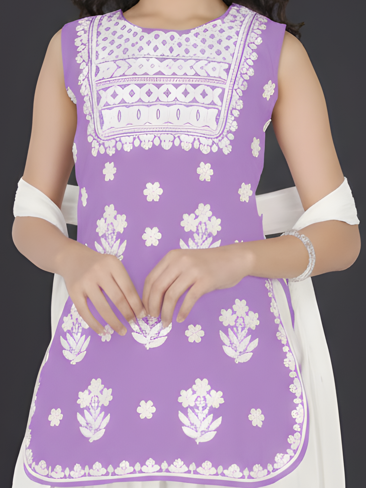 Girls Traditional 3/4th Sleeves Patiala Set - Purple