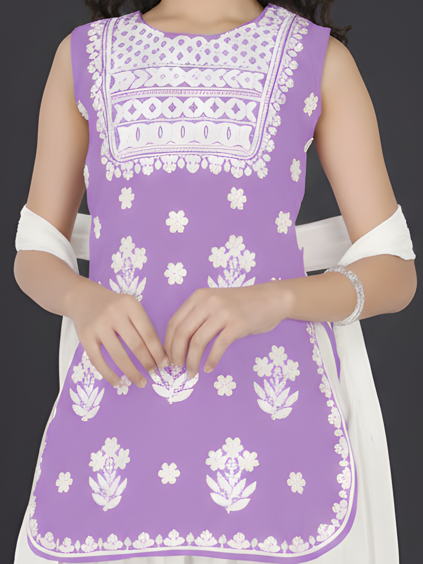 Girls Traditional 3/4th Sleeves Patiala Set - Purple