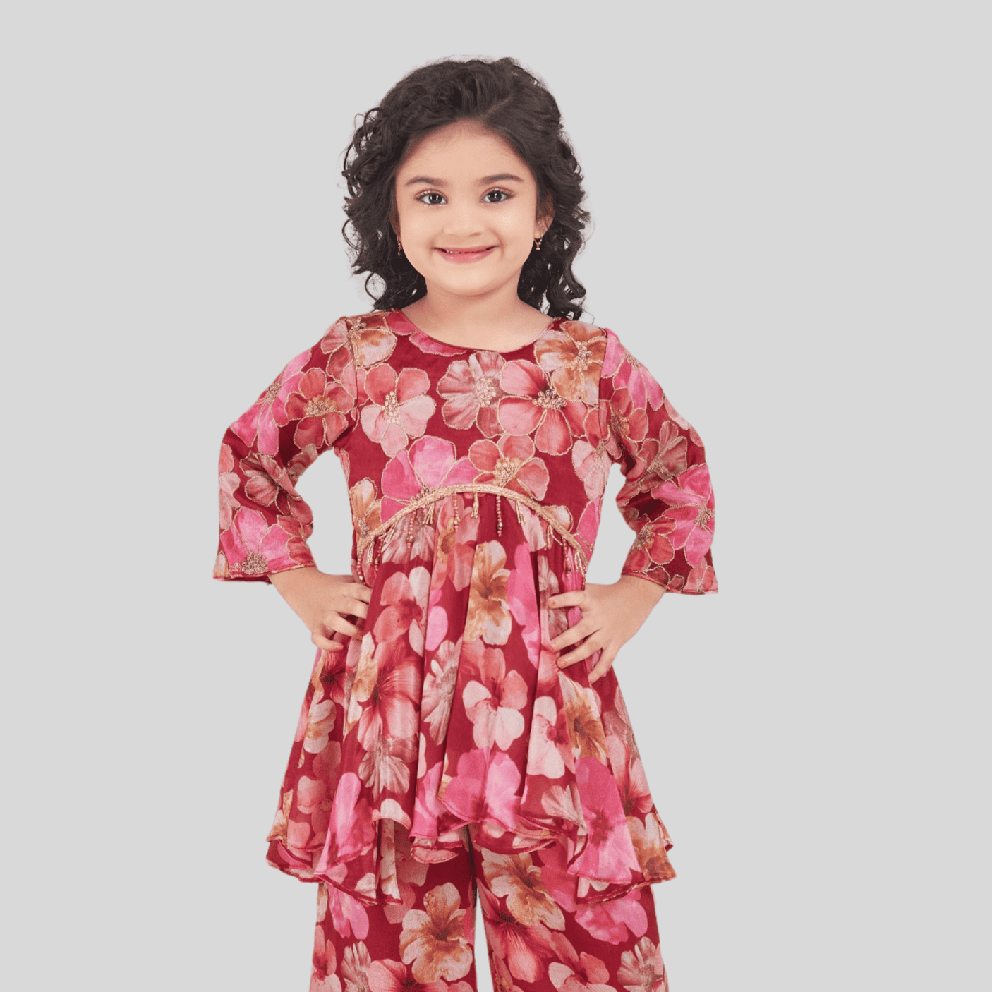 Girls Traditional 3/4th Sleeves Plazo Set - Rani