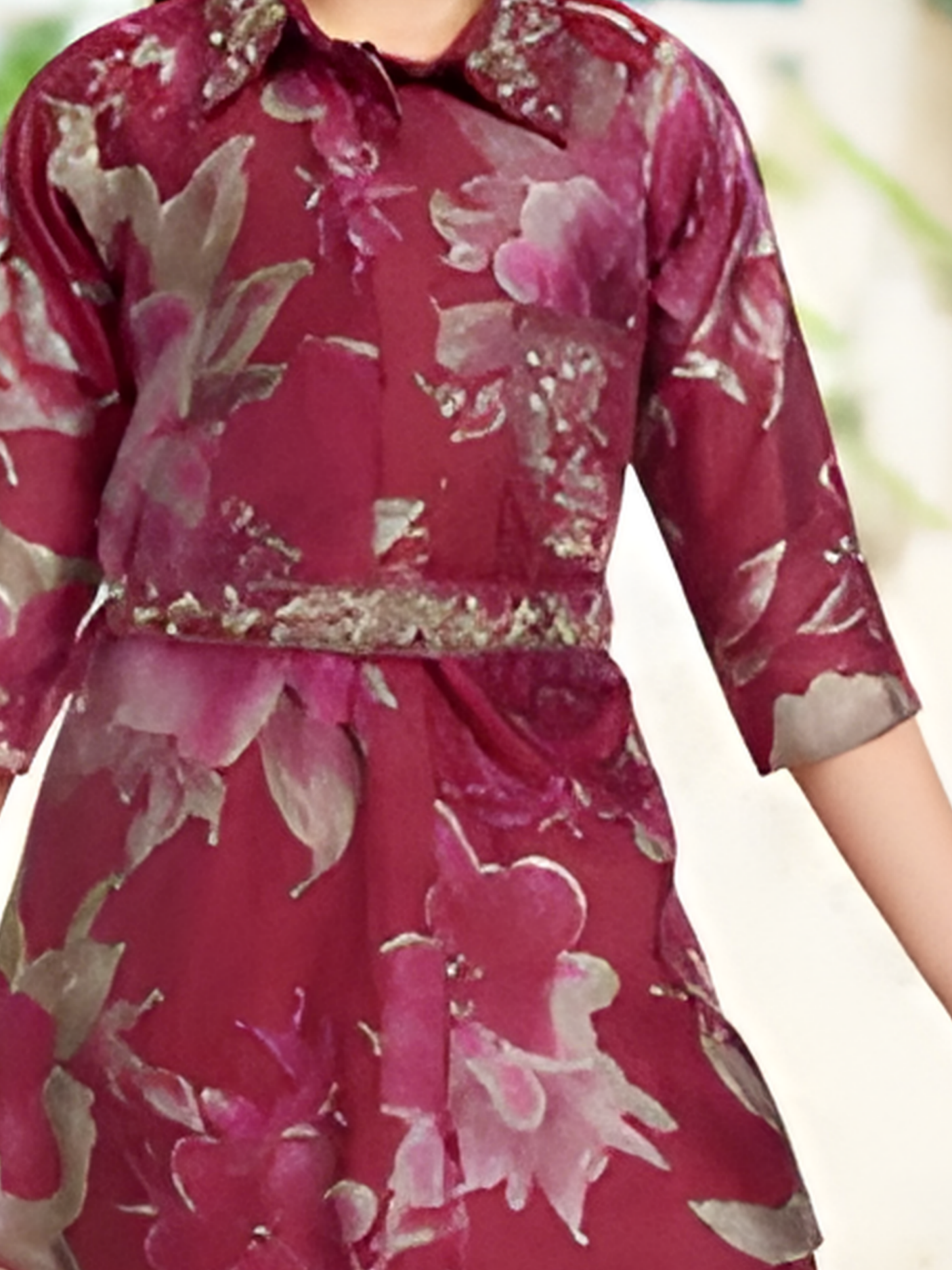 Girls Traditional 3/4th Sleeves Two Pcs. Set - Maroon