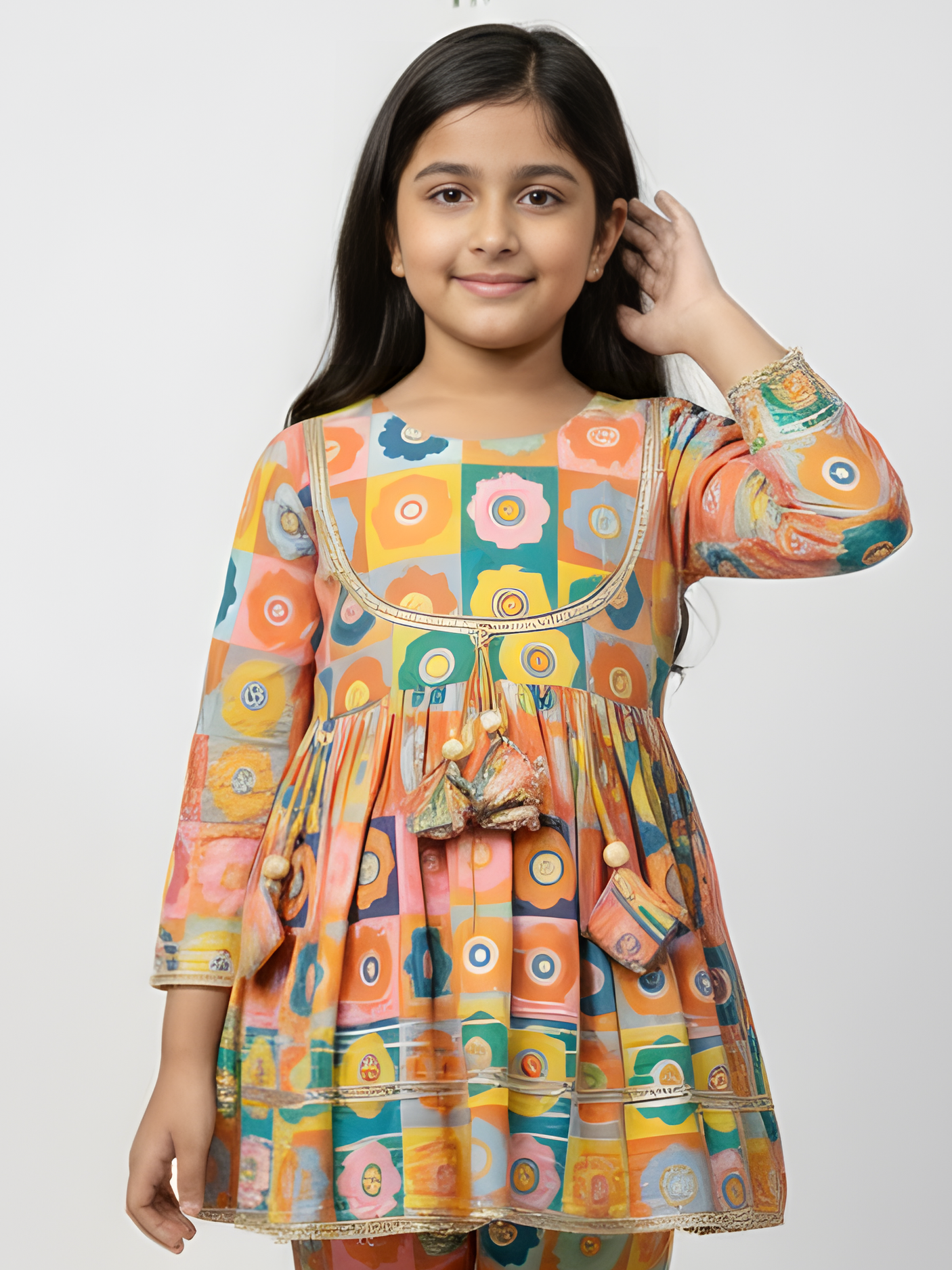 Girls Multi-Color Floral Print Sharara Set