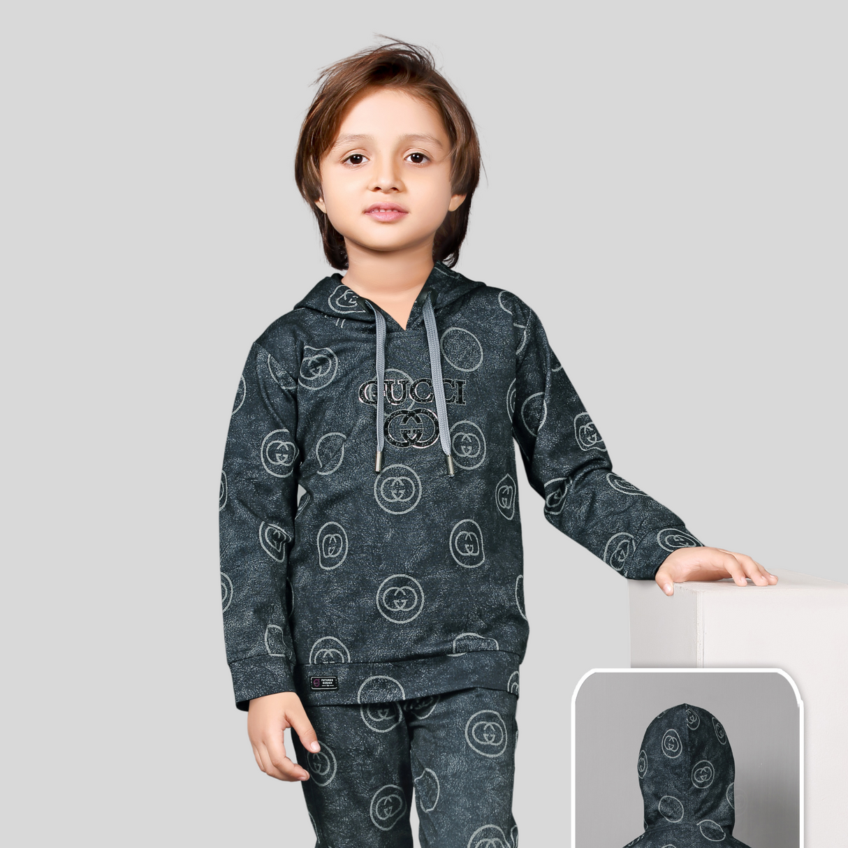 Boys Casual Coordinate Sets Printed Full Sleeves Track Pant Set - Grey