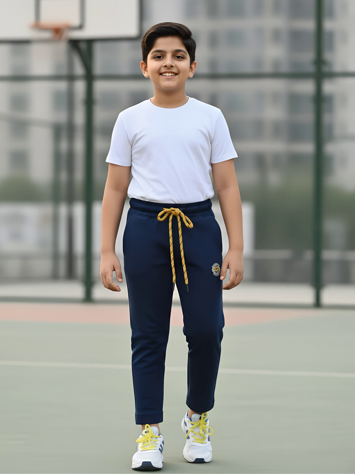 Boys Navy Blue Comfort-Fit Casual Track Pants.