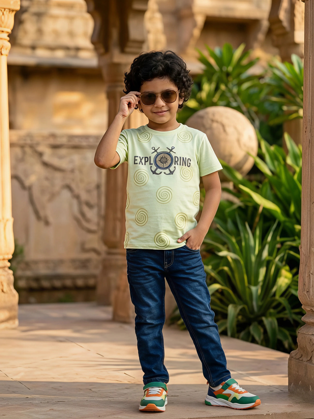 Boys Light Green "Exploring" Graphic Cotton T-Shirt