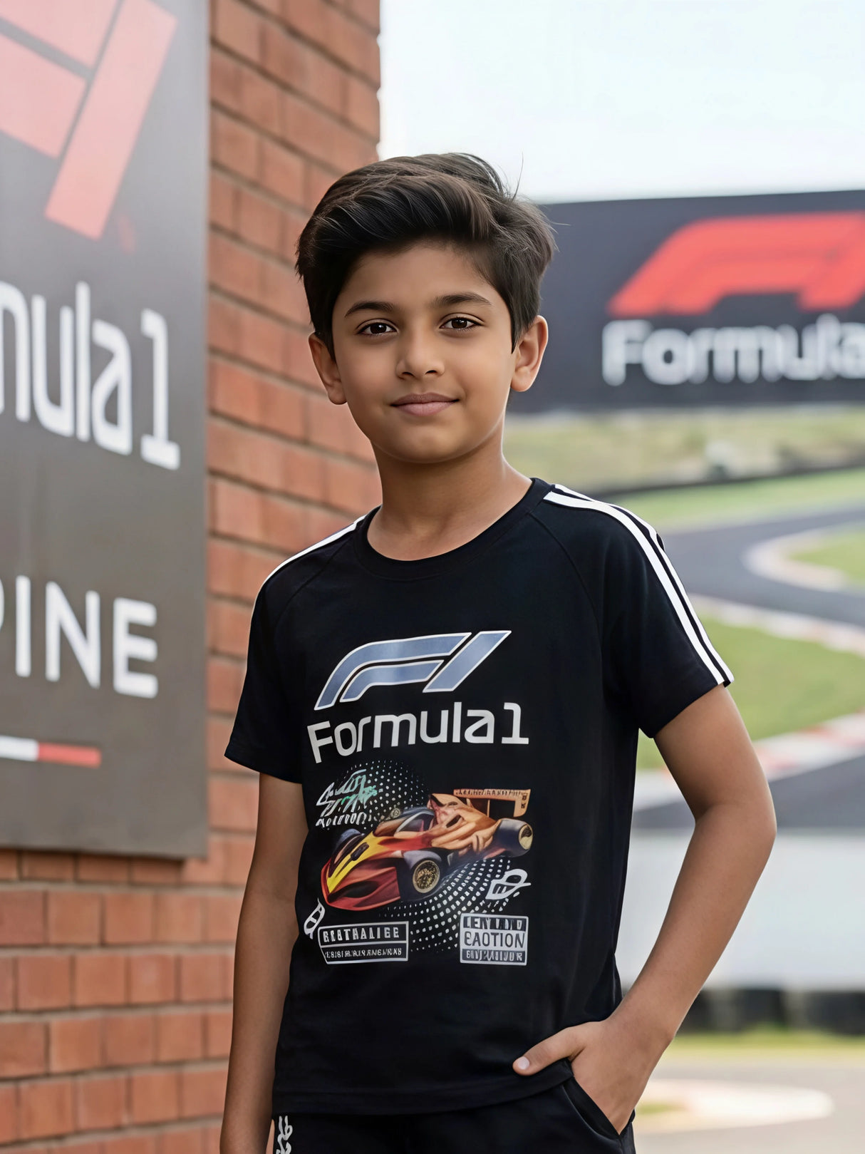 Boys Black Formula 1 Racing Graphic Coordinate Set