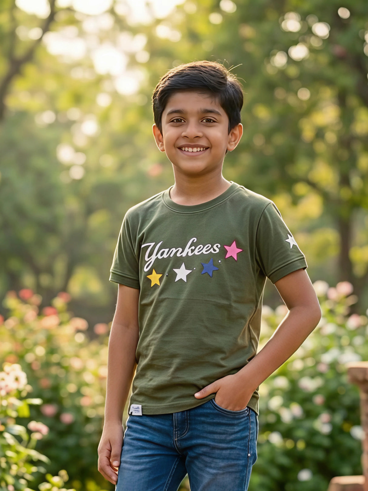 Boys Olive Green Yankees Star Graphic T-Shirt