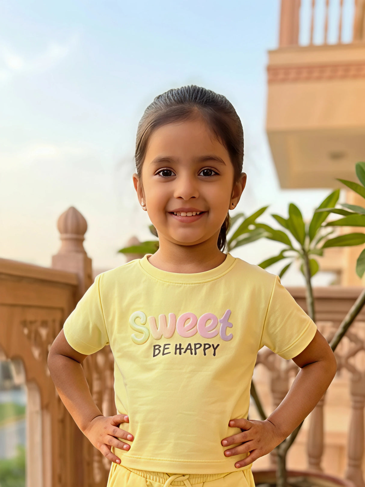 Girls Yellow "Sweet" Graphic Cotton Co-ord Set