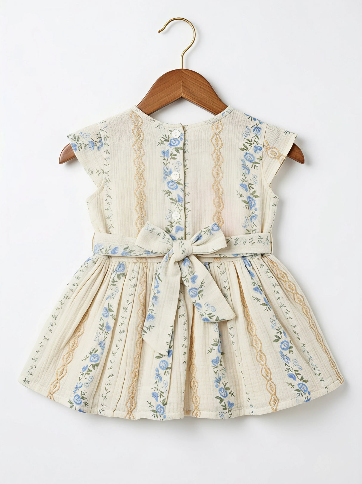 Blue Floral Cotton Frock with Oversized Bow