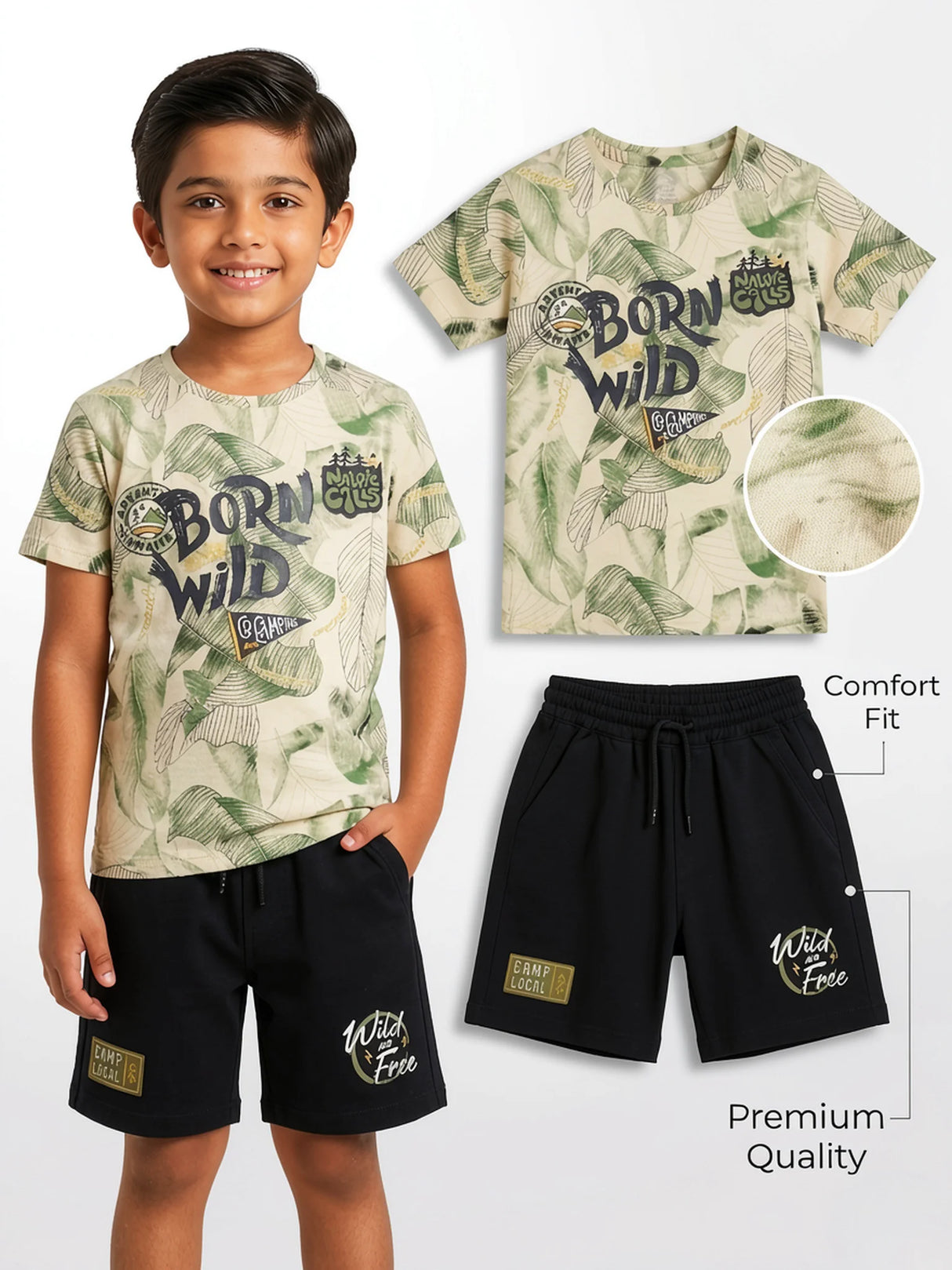 Boys Green Born Wild Graphic Print Co-ord Set