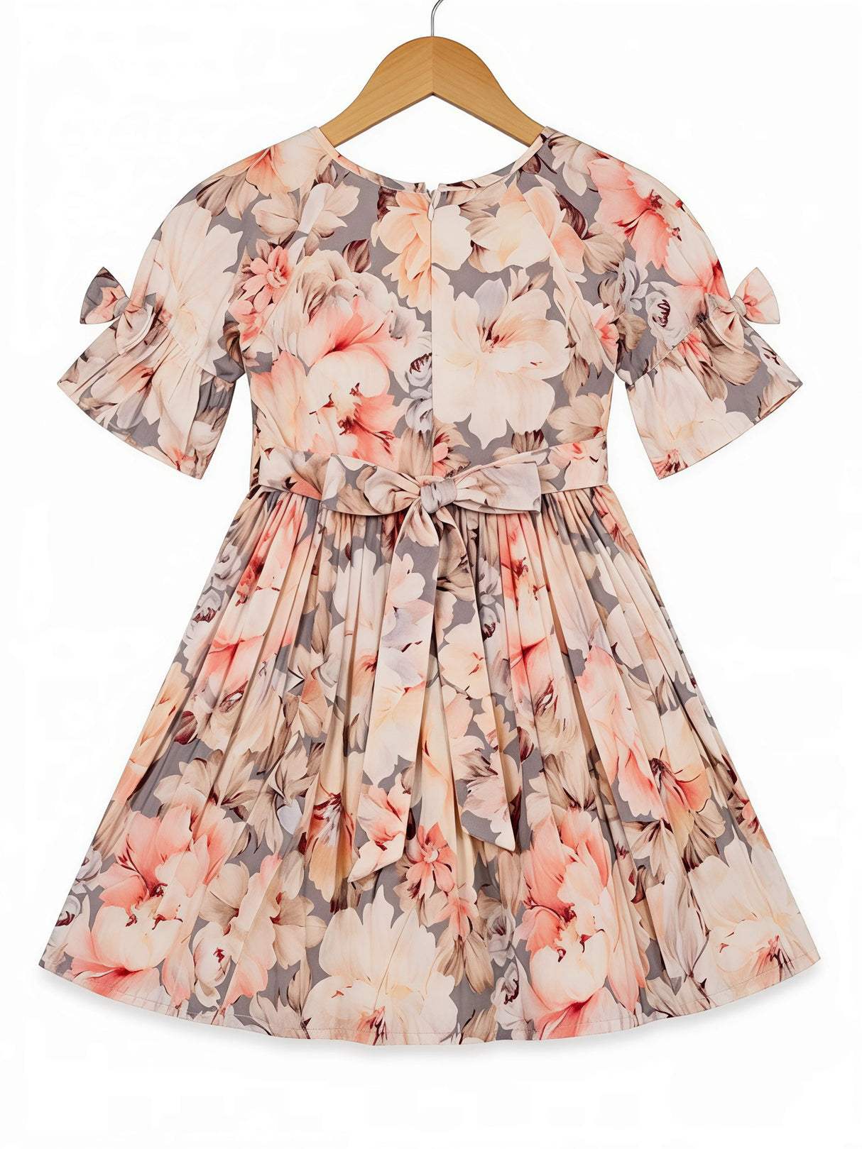 Peach Floral Print Girls Frock