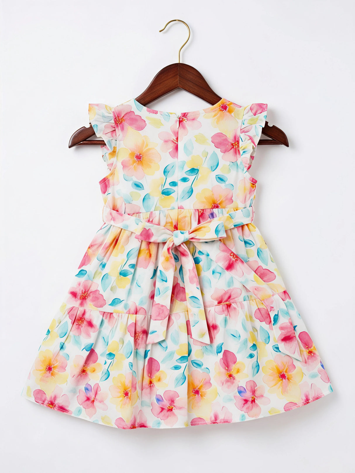 Girls Pink Floral Tiered Cotton Frock