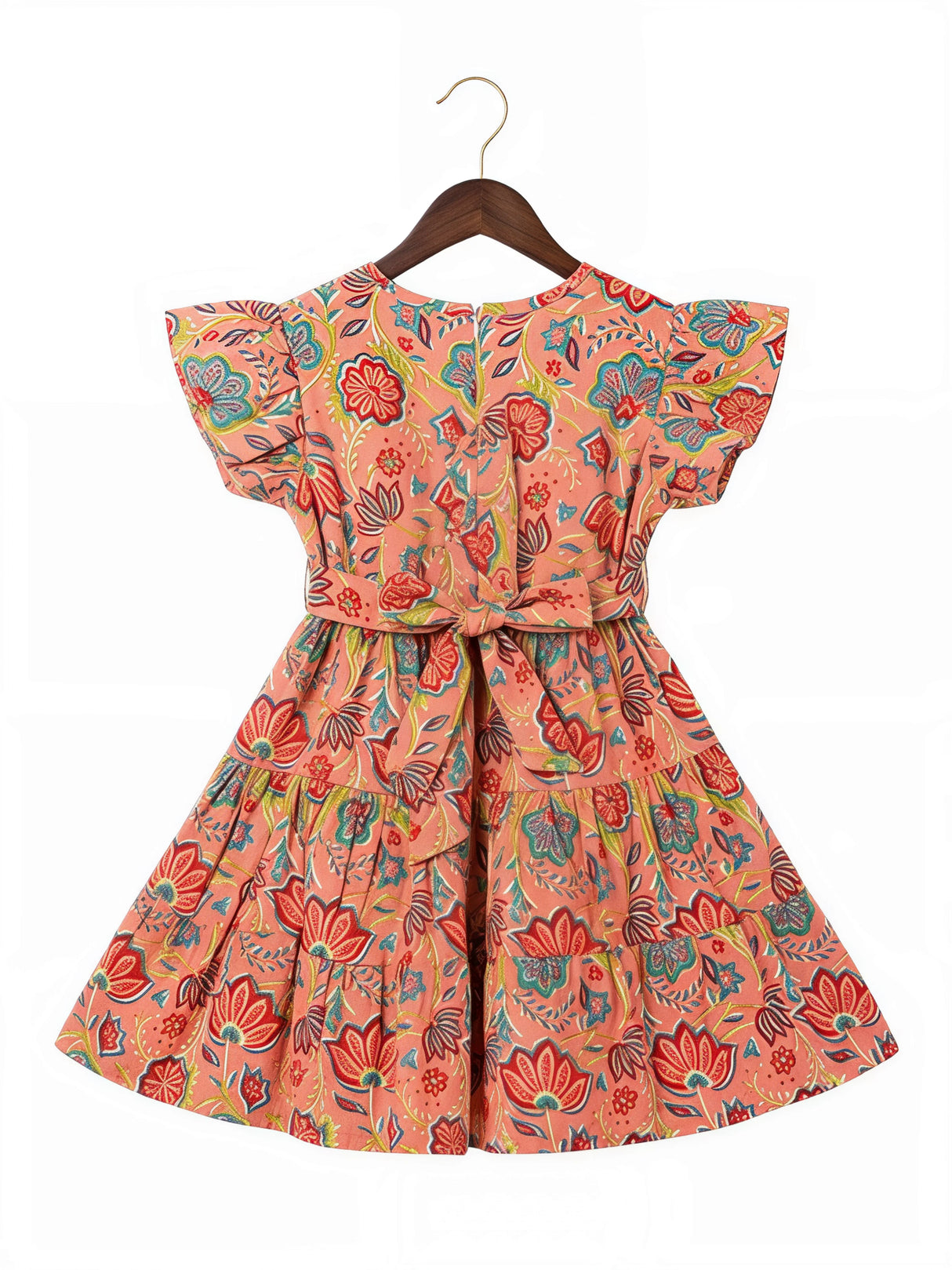 Vibrant Orange Floral Cotton Frock for Girls