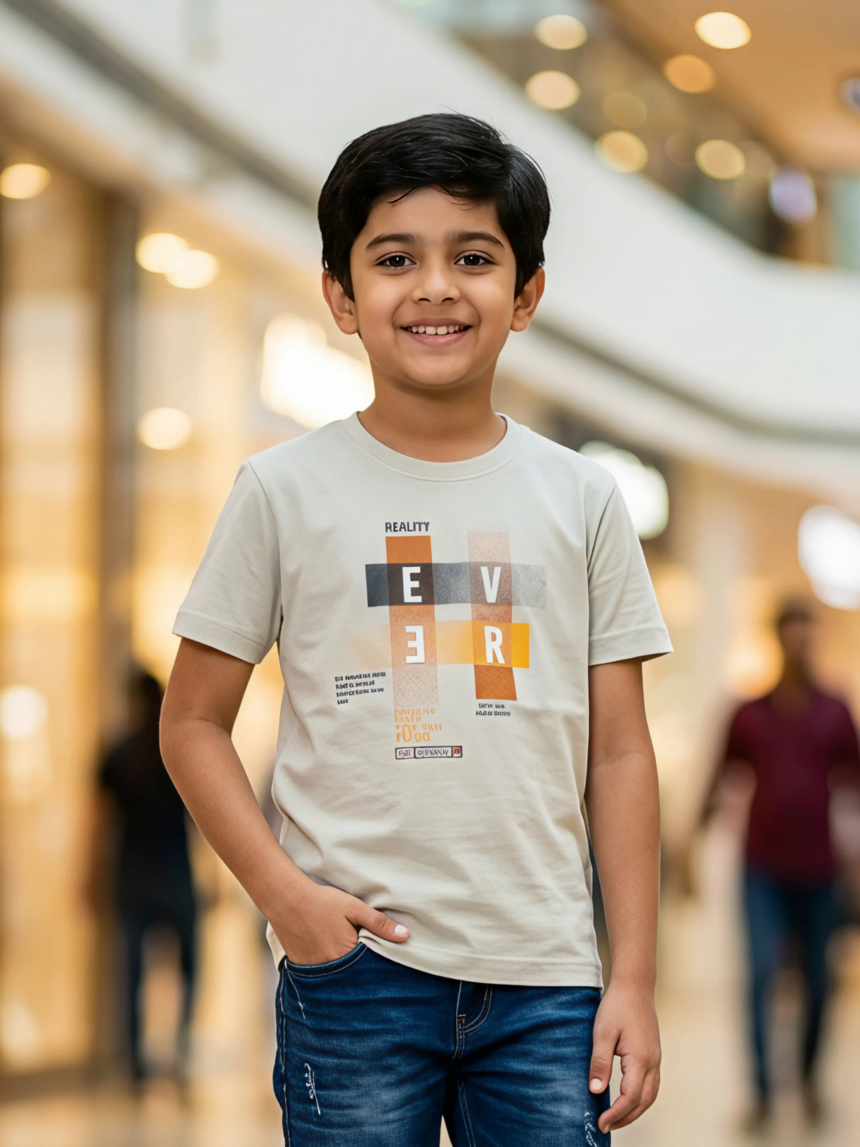 Boys Grey Graphic Print Cotton T-Shirt