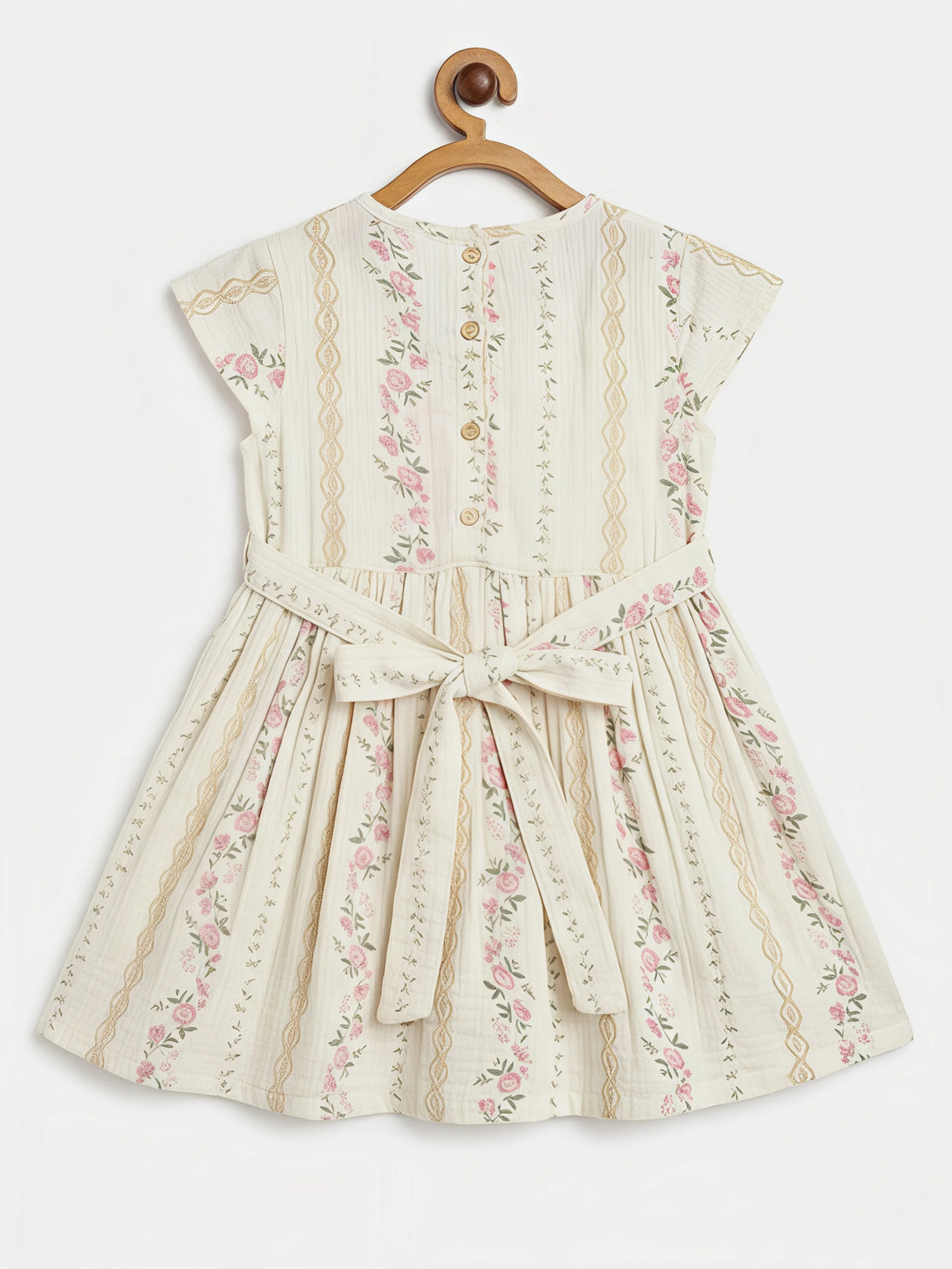 Elegant Cream Floral Bow Frock for Girls