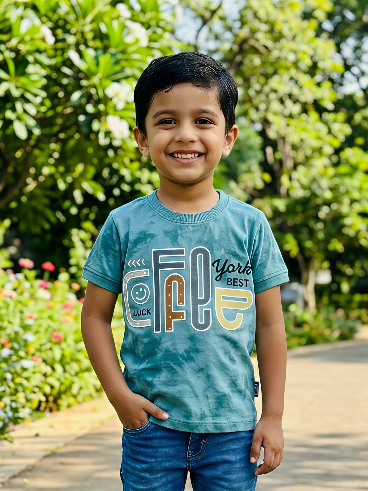 Trendy Boys' Blue Graphic Print Cotton T-Shirt