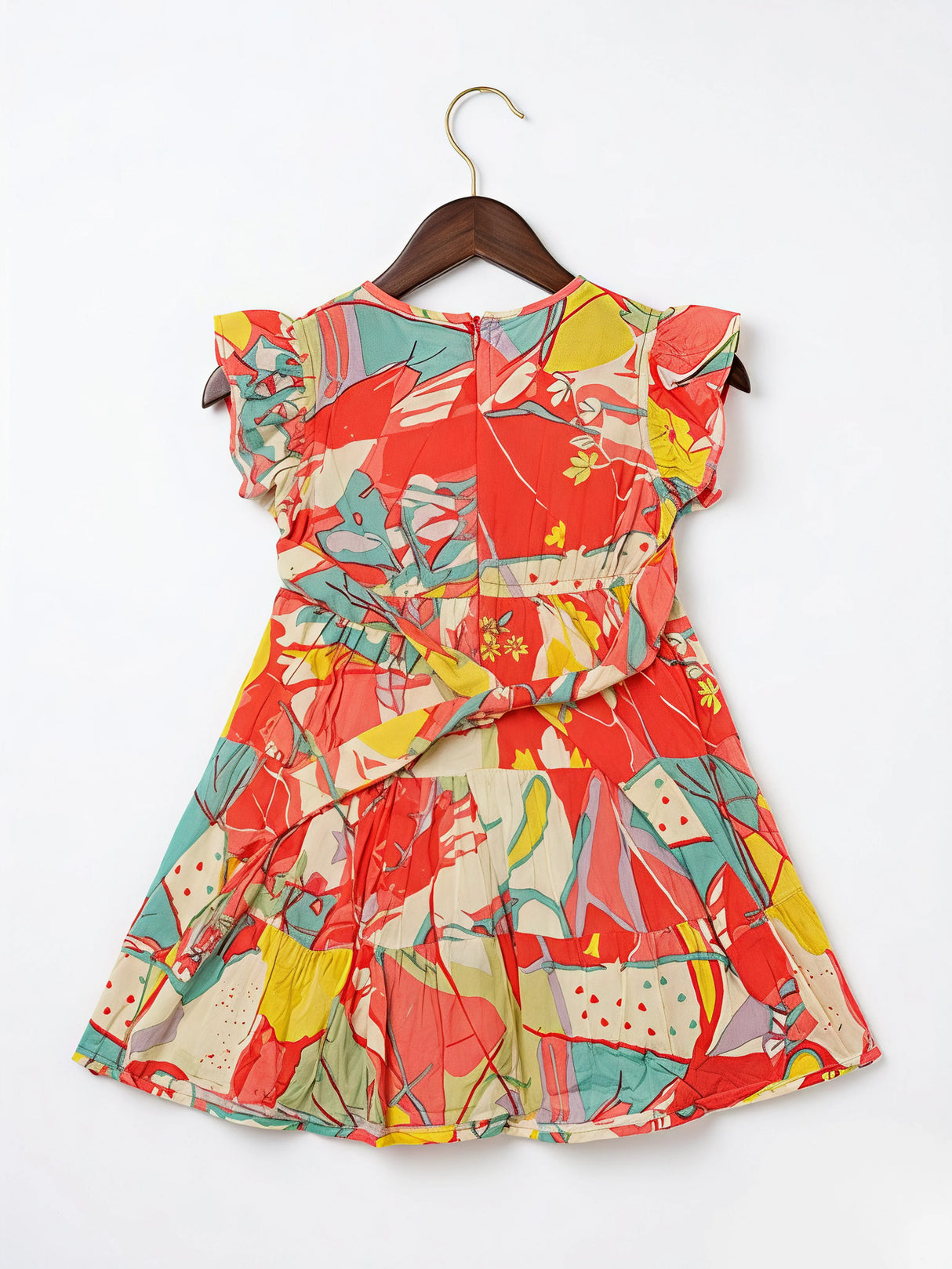 Vibrant Orange Floral Tiered Frock for Girls