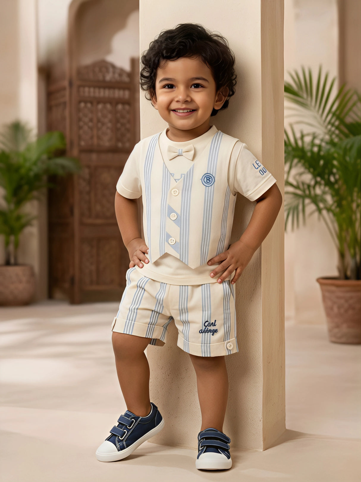 Boys’ Sky Blue Striped Vest & Shorts Coordinate Set