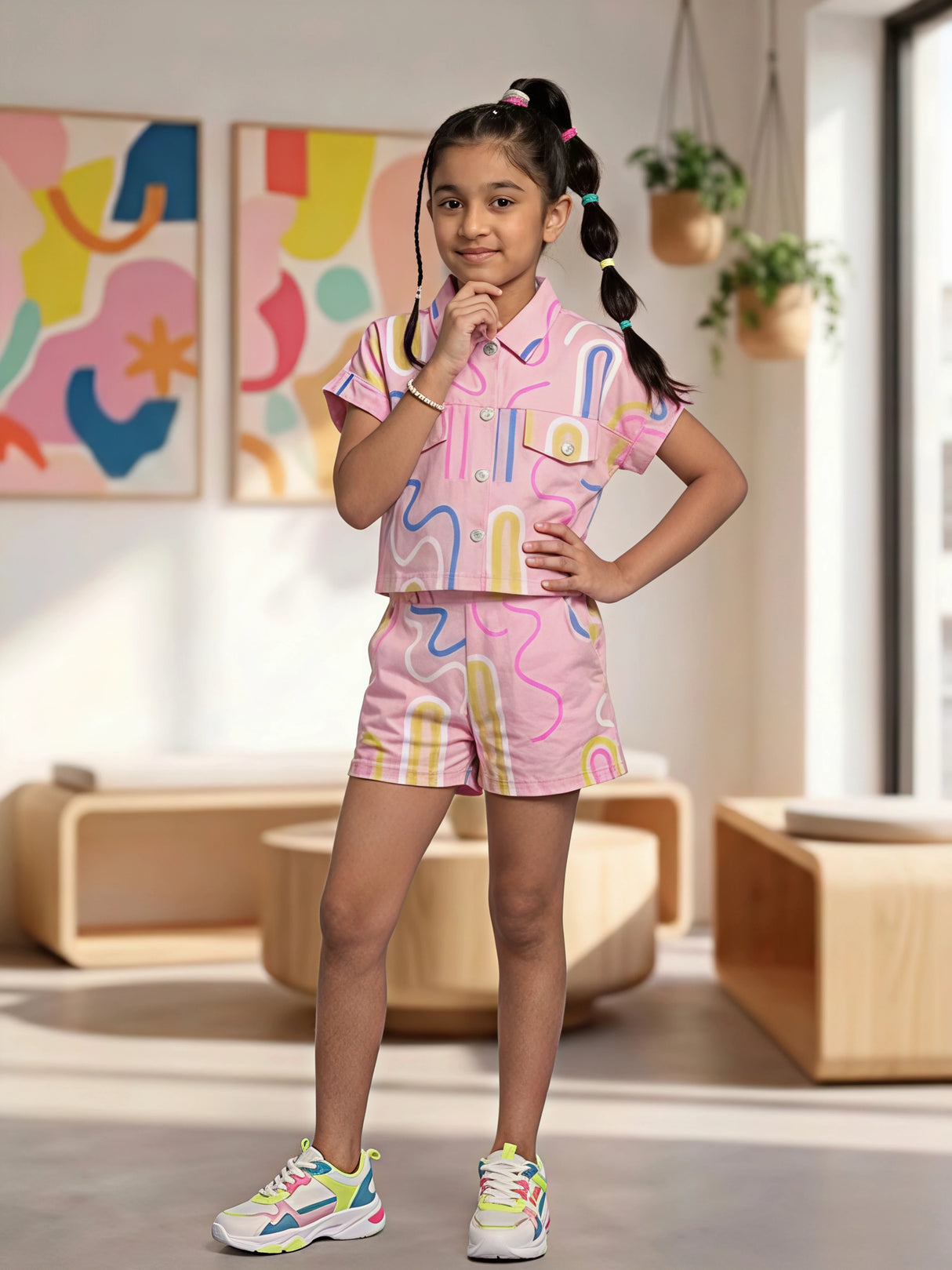 Girls' Pastel Pink Cotton Coordinate Set - Two-Piece Summer Outfit
