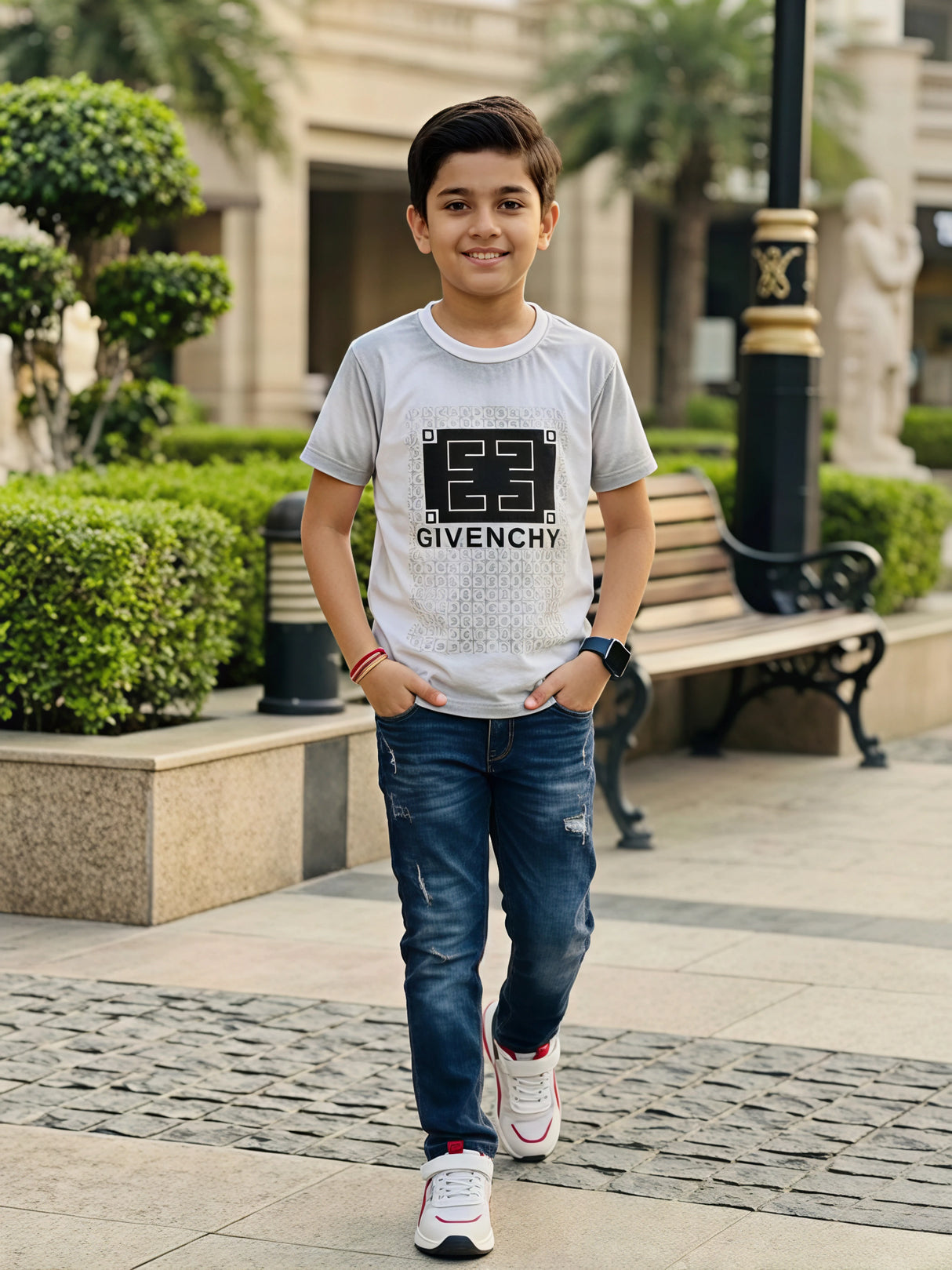 Boys Premium White Designer Print T-Shirt