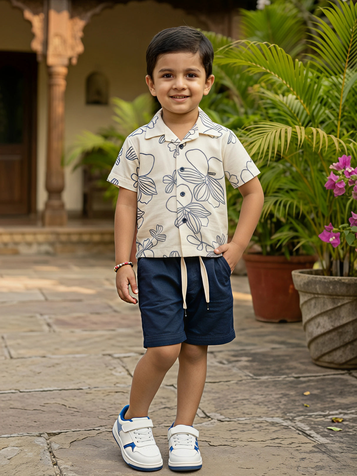 Boys Navy Blue Floral Print Coordinate Set