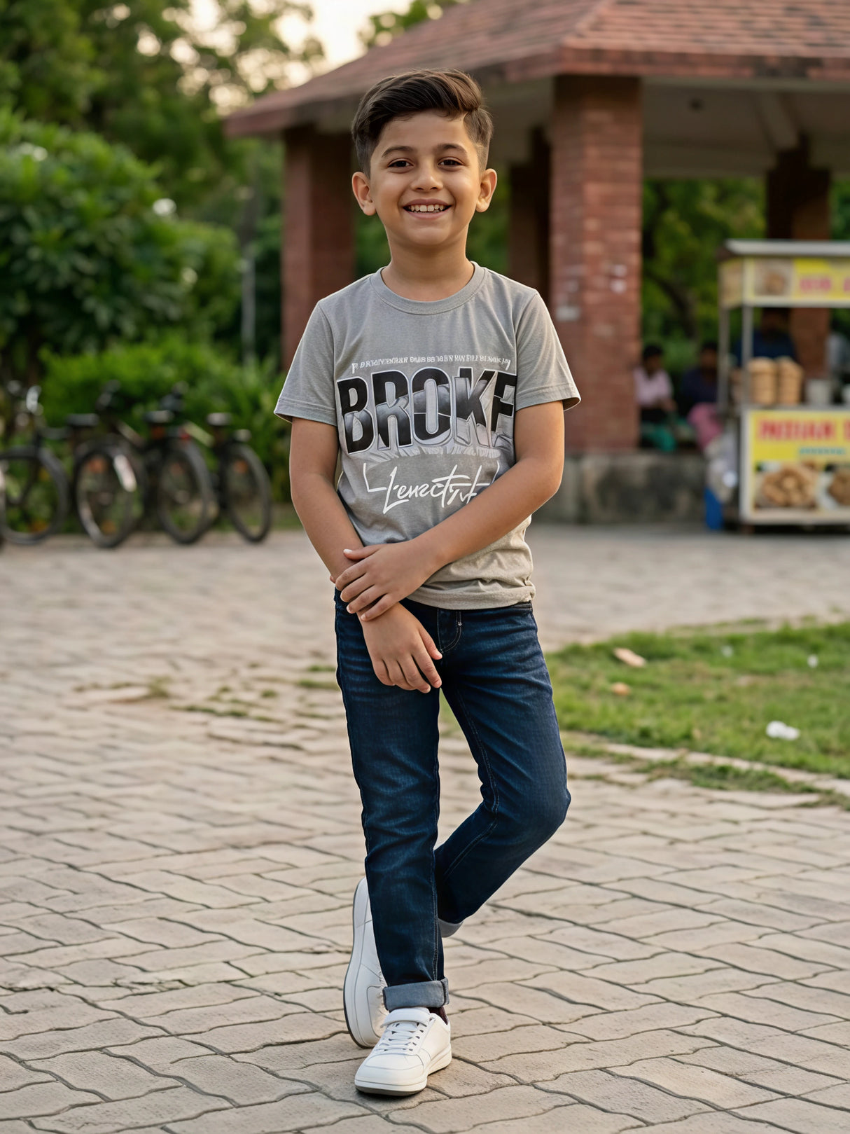 Boy's Stylish Grey Graphic Print Cotton T-Shirt