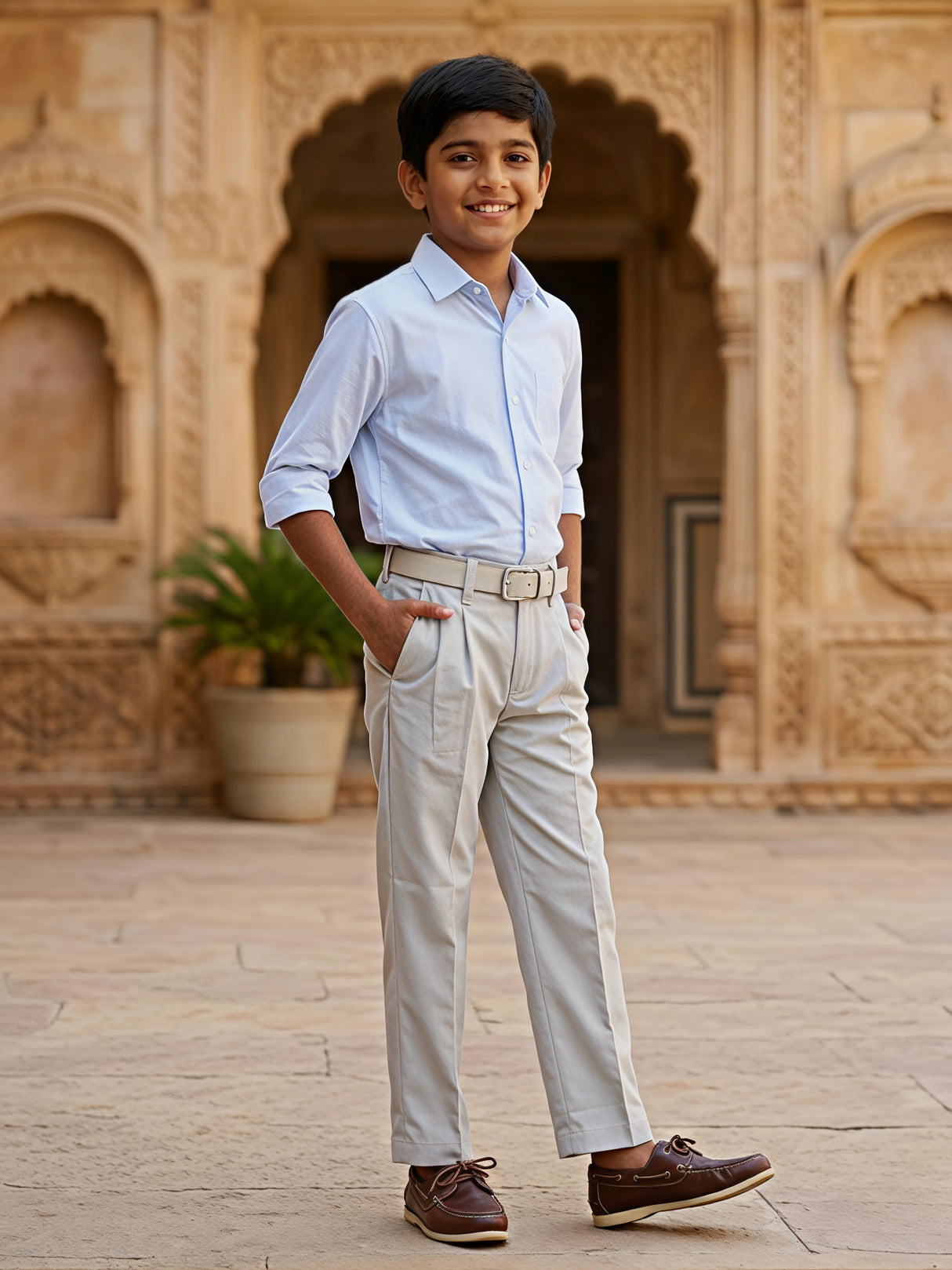 Boys' Premium Slim-Fit Formal Grey Pant