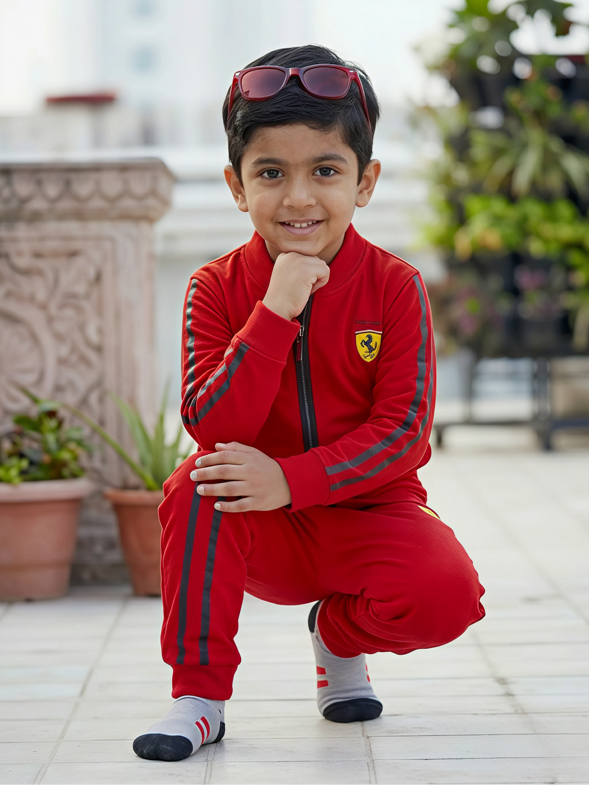 Boys Casual Coordinate Sets Printed Full Sleeves - Red