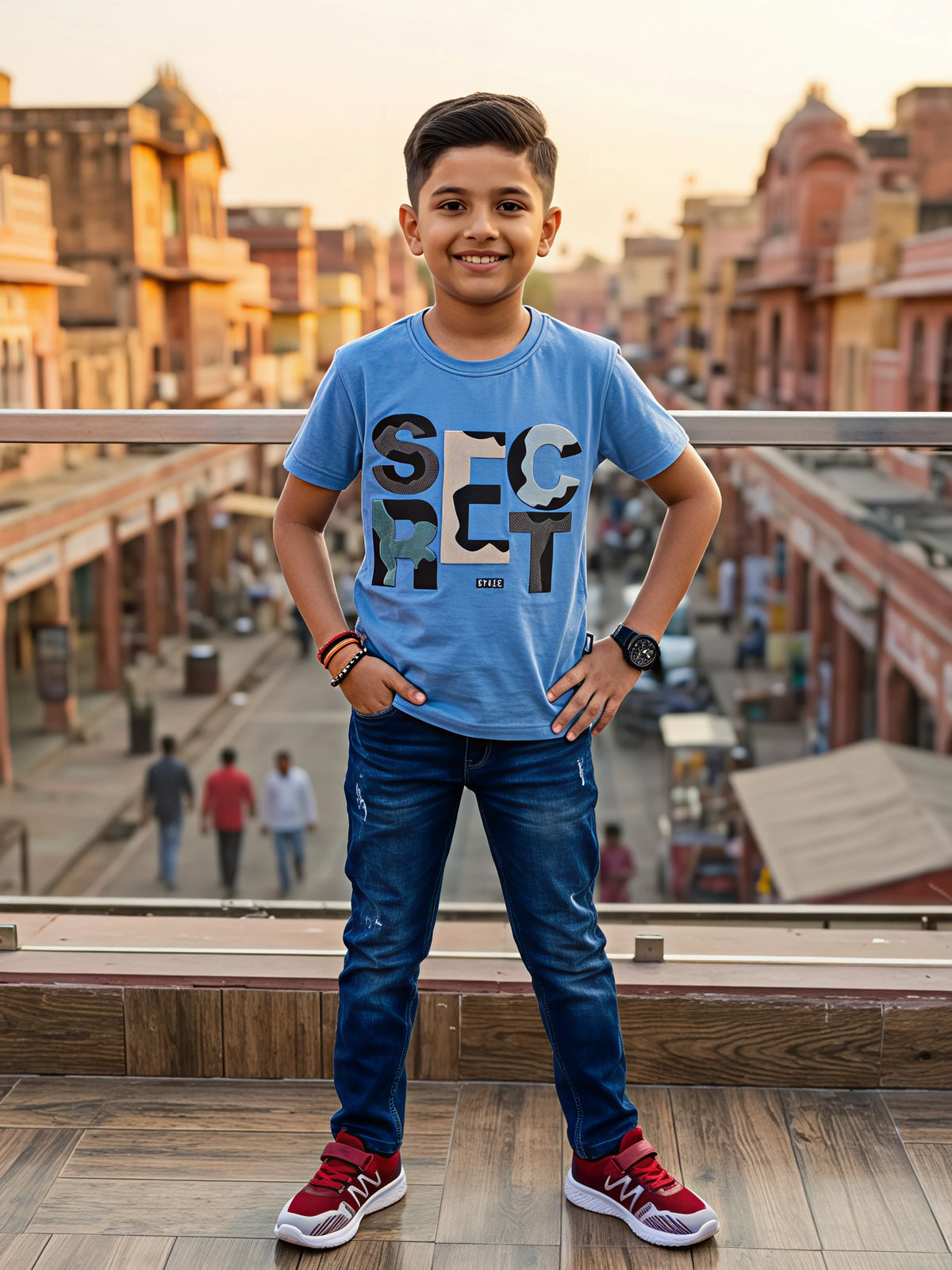 Boys' Sky Blue "SECRET" Graphic Cotton T-Shirt