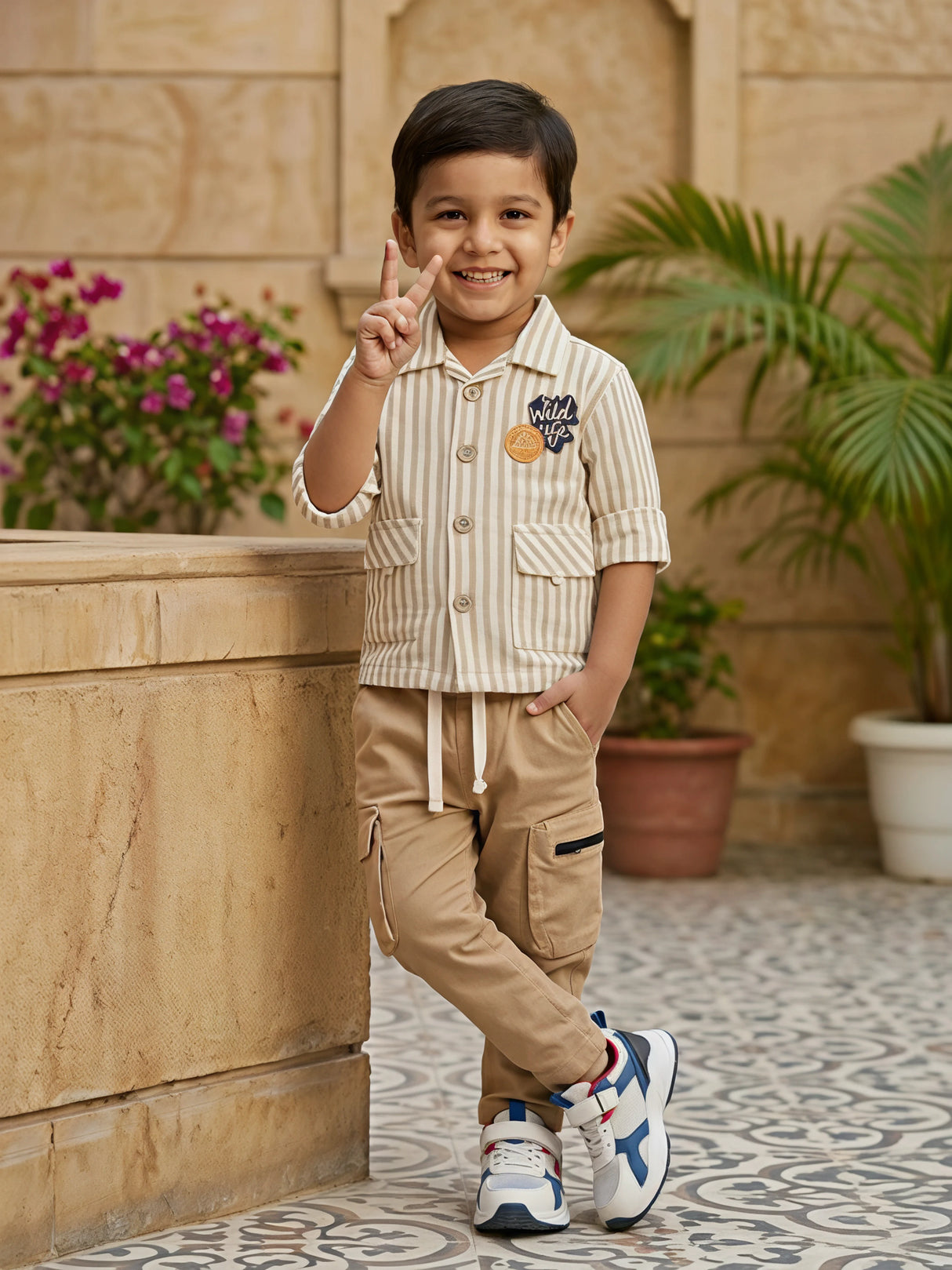 Boys Brown Striped Safari Coordinate Set