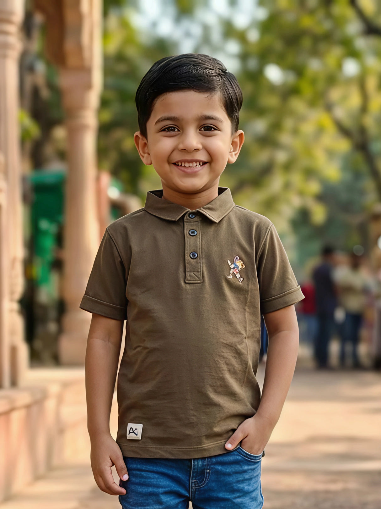 Boys Brown Graphic Polo T-Shirt