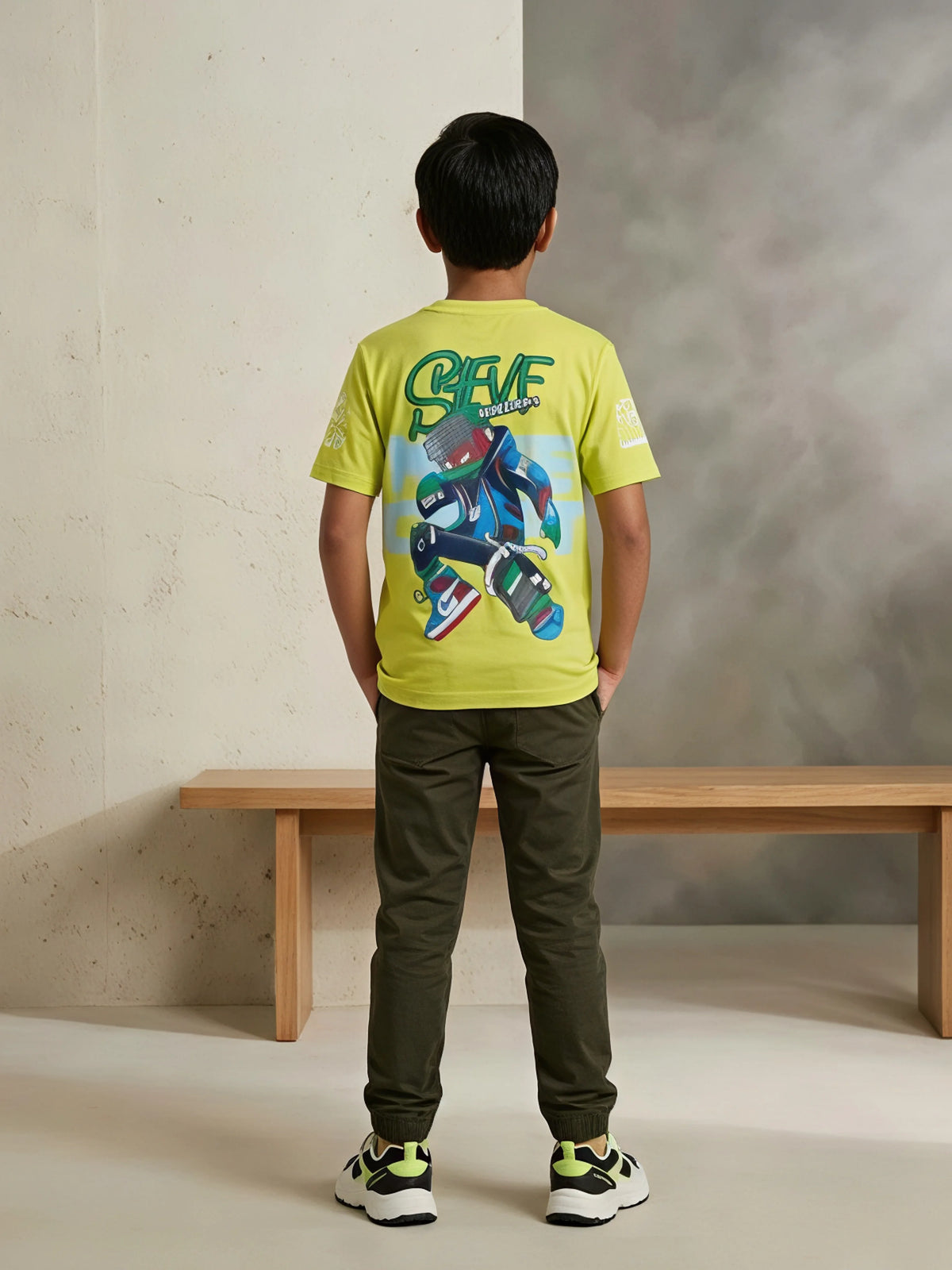 Boys Lime Green Graphic Printed Casual T-Shirt