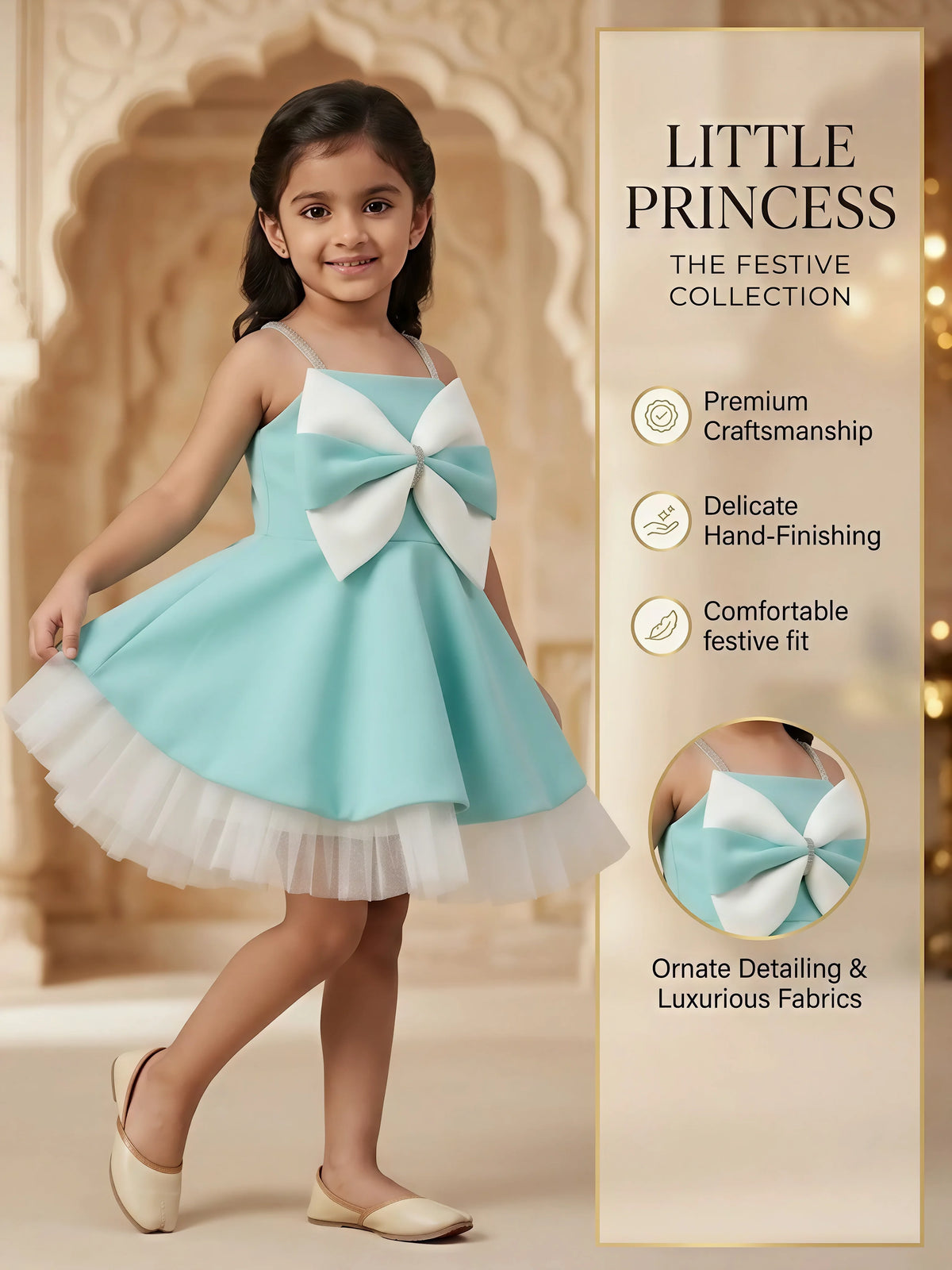 Green Bow Detailed Party Wear Frocks