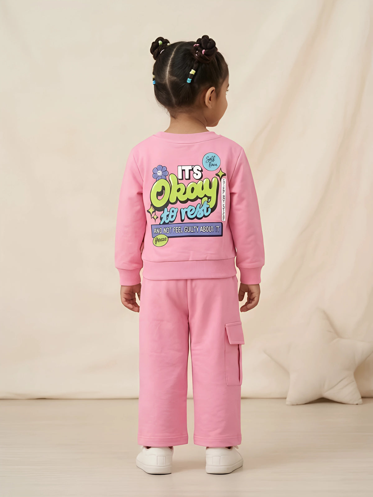 Pink Graphic Print Sweatshirt Girls Coordinate Set
