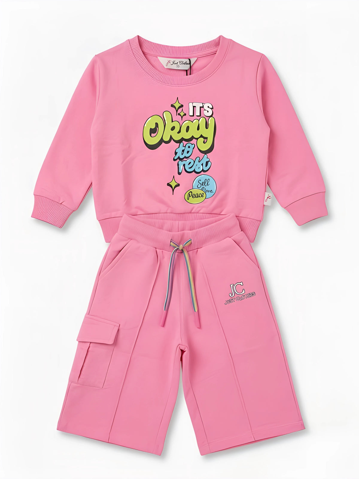 Pink Graphic Print Sweatshirt Girls Coordinate Set