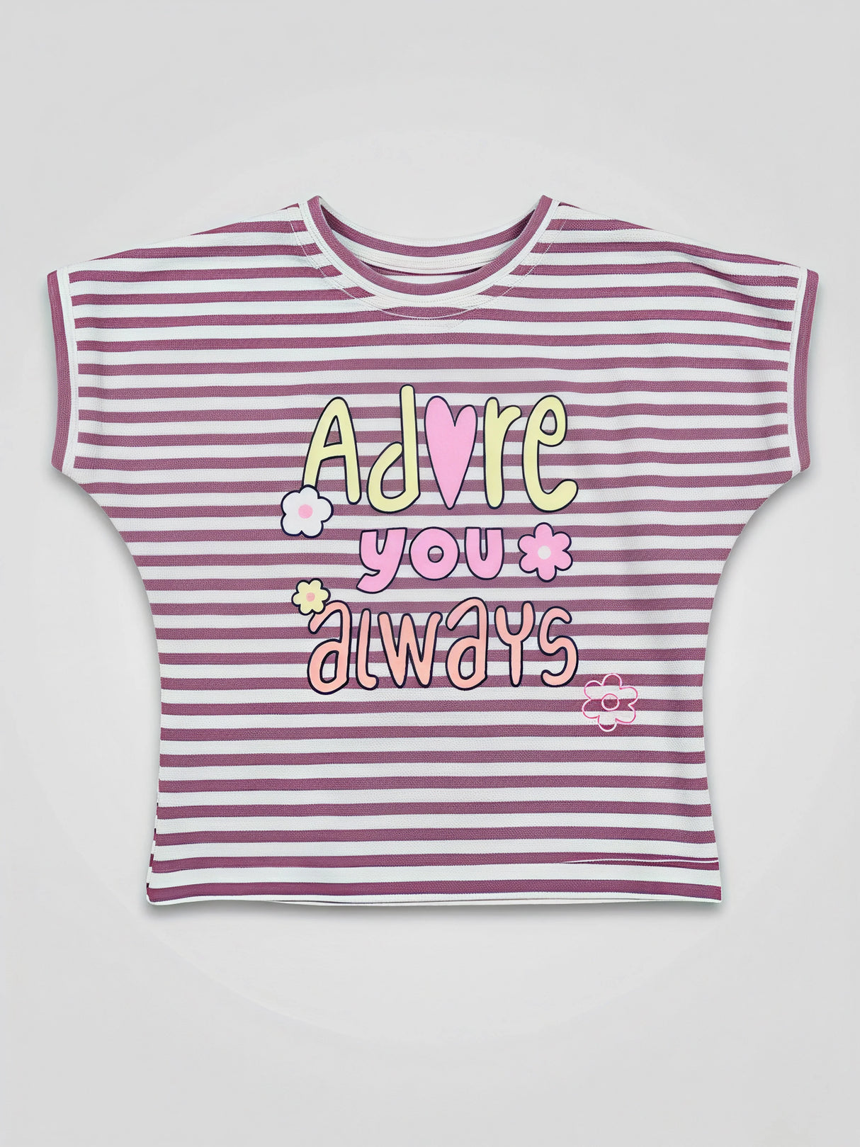 Girls Purple Striped "Adore You" Graphic Top