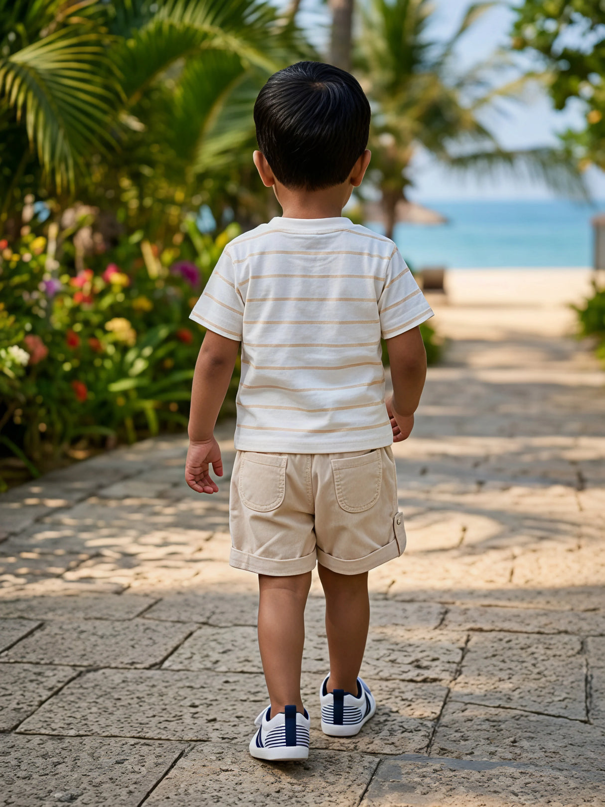 Boys Cream "Born By The Sea" T-Shirt and Shorts Coord Set