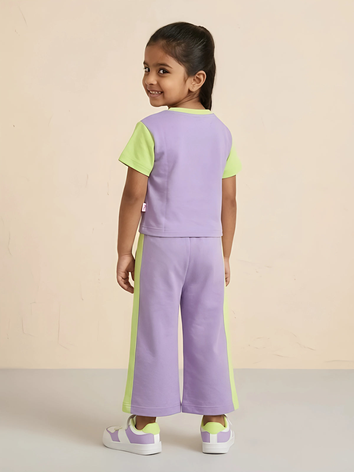 Purple Graphic Print Bow Girls Coordinate Set