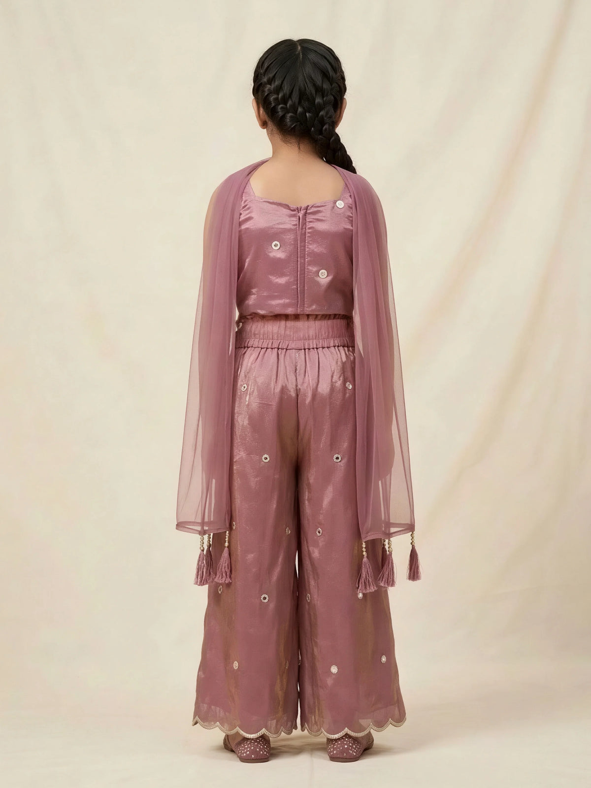 Girls Purple Embroidered Palazzo Set.