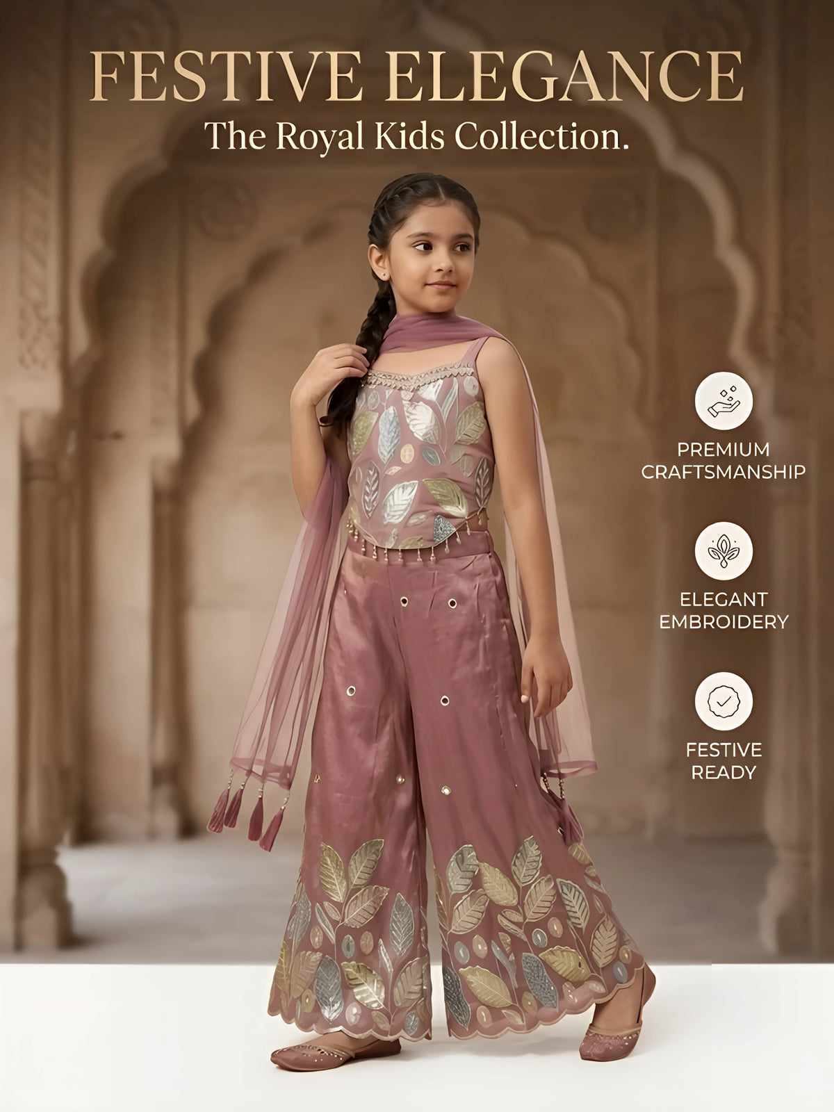 Girls Purple Embroidered Palazzo Set.