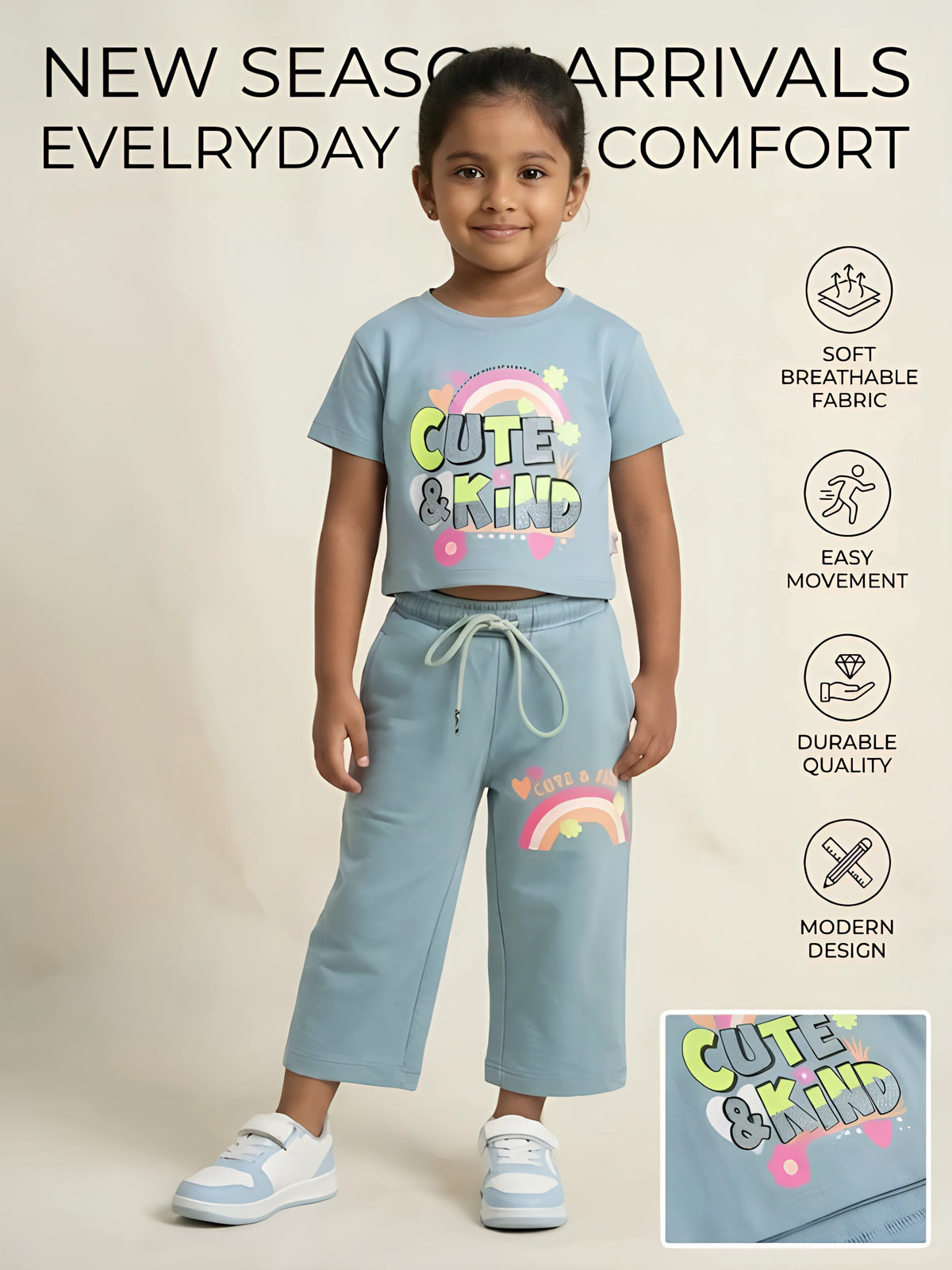Green Cute and Kind Graphic Print Girls Coordinate Set