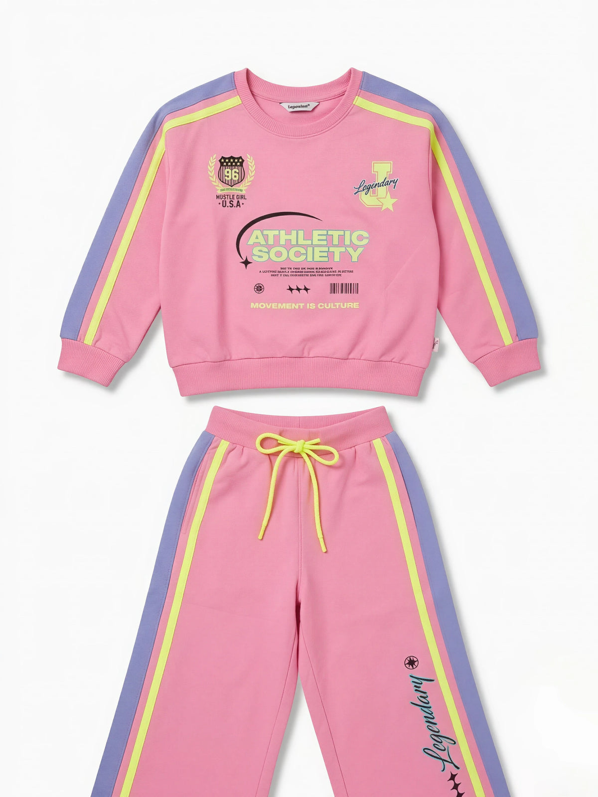Pink Graphic Print Sweatshirt Girls Coordinate Set Kids Casual Wear