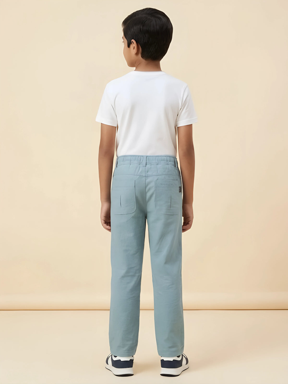Boys Blue Casual Stretch Trousers with Drawstring Accent
