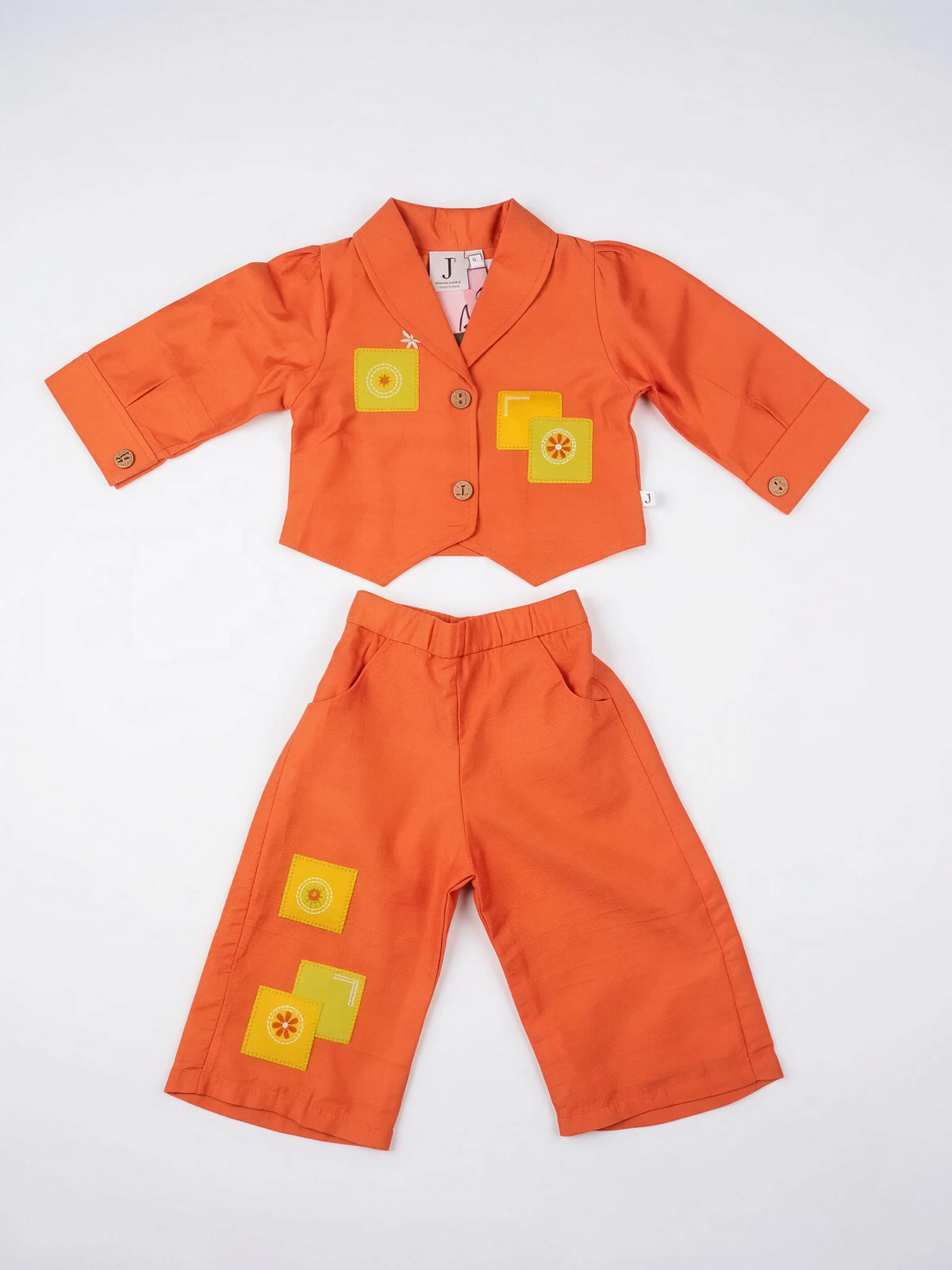 Orange Patchwork Design Palazzo Set with Jacket