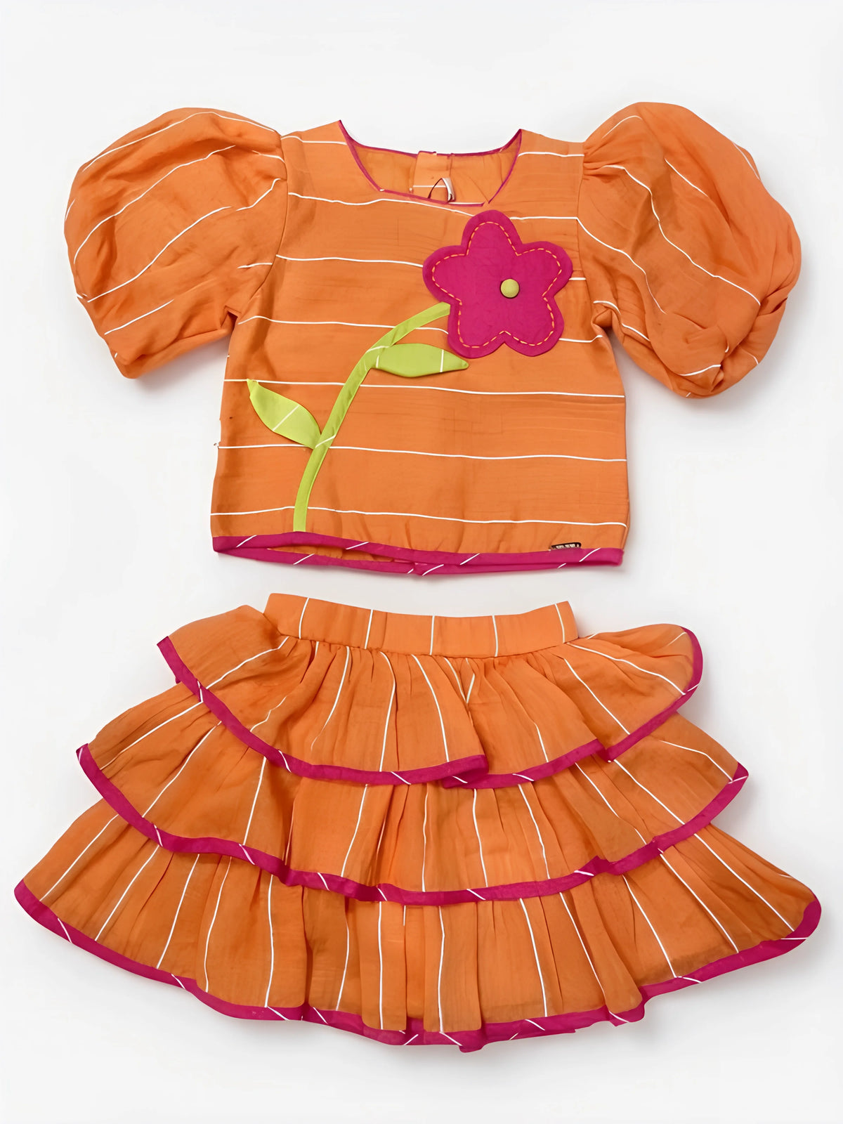 Orange Striped Skirt Set Kids Ethnic Wear